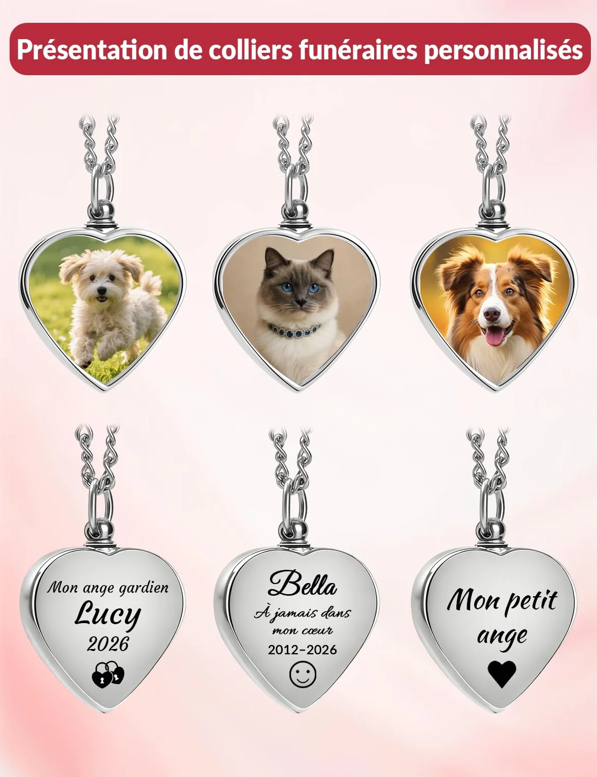 Pendentif Collier Urne Personnalisé Cendres Animal Compagnie Photo Texte Bijou Commémoratif Chien Chat Acier Inoxydable