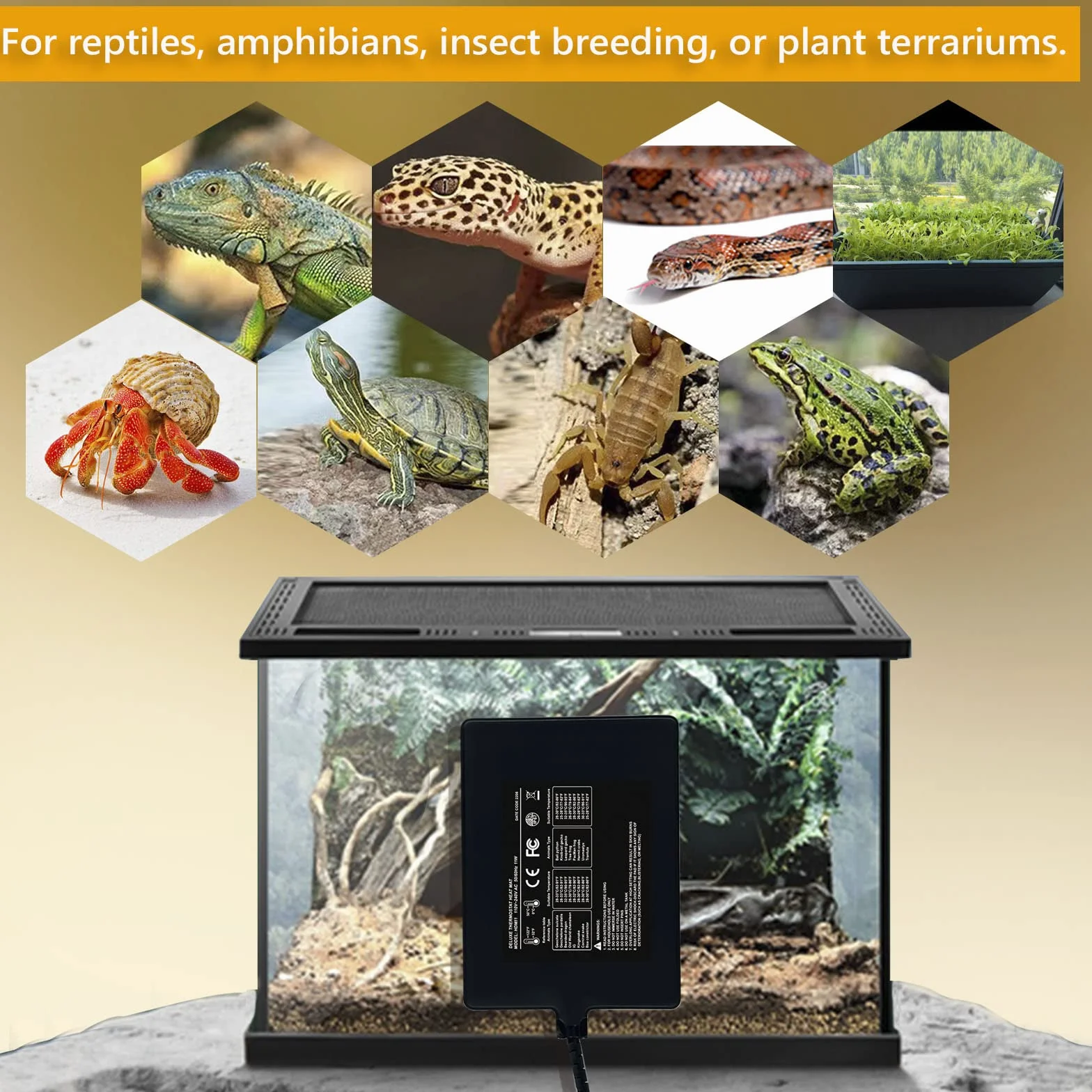 Tapis Chauffant Reptile Thermostat 11W 15x20CM Coussin Chauffant Terrarium Réglable