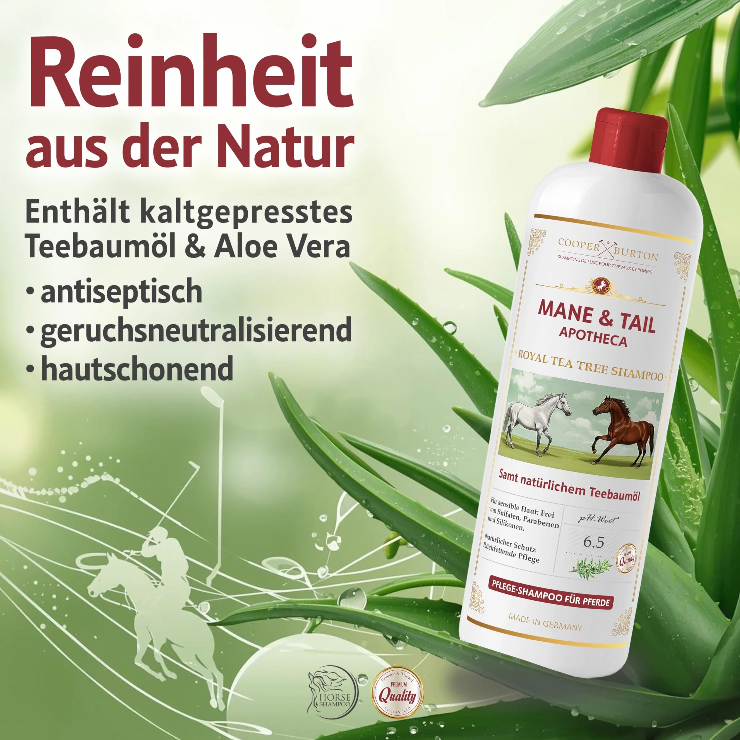 COOPER & BURTON Huile d'arbre à thé Shampoing pour chevaux et poneys 500 ml pH neutre