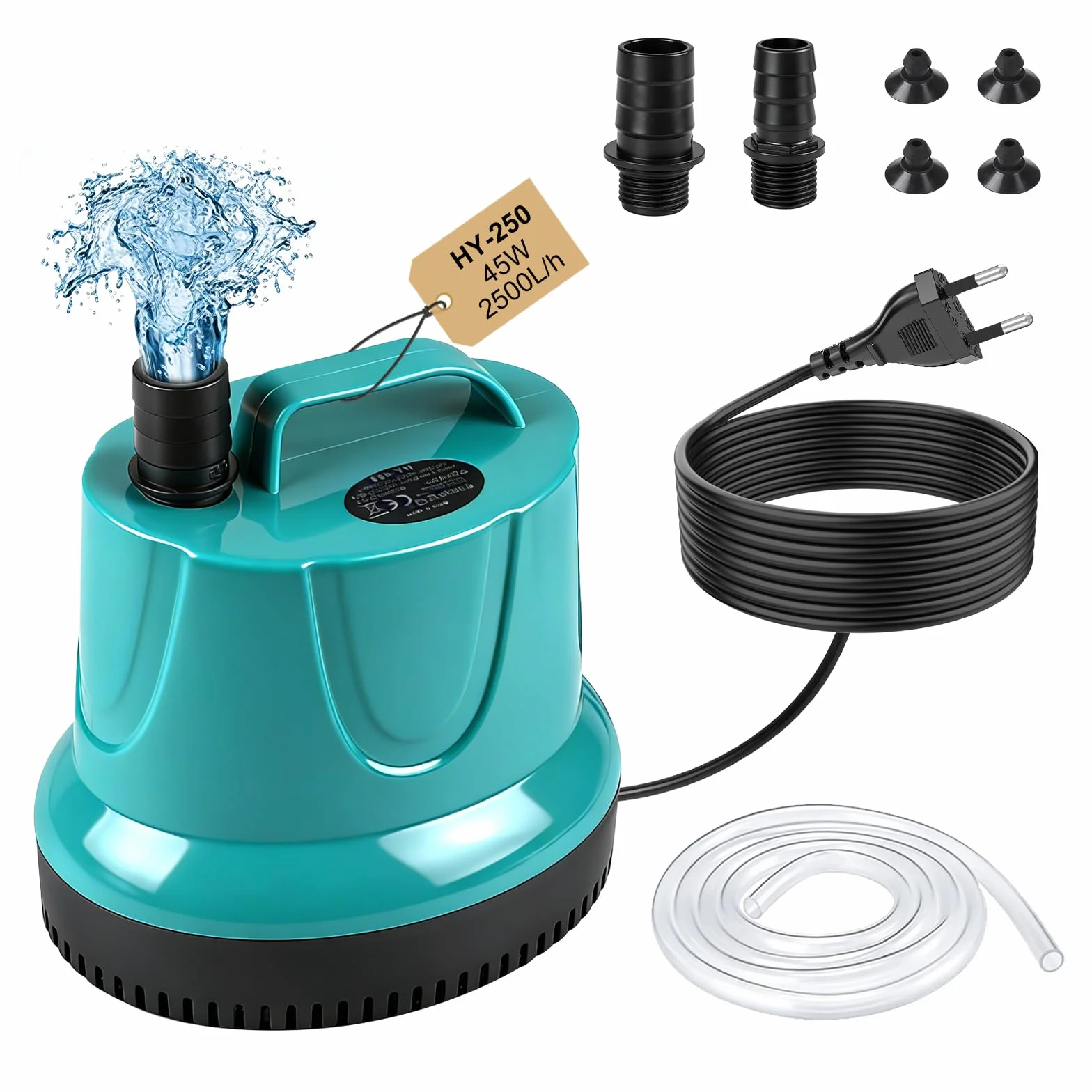 EXLECO Pompe Aquarium Immergée 45W 2500L/H, Eaux Chargées, Bassin Exterieur, Piscine