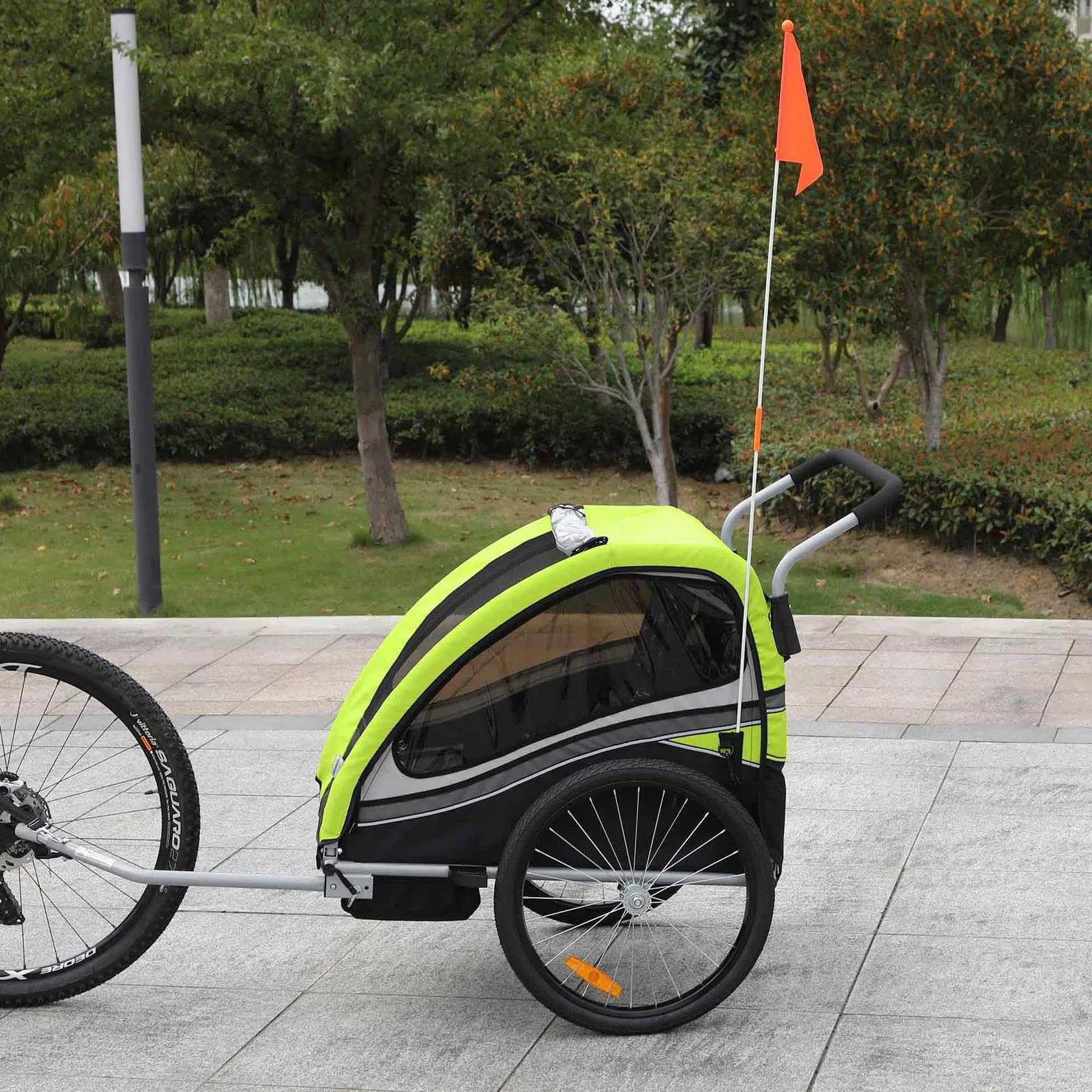 SAMAX Remorque Vélo Convertible Jogger 2en1 360° Rotatif pour 2 Enfants Amortisseur Transport Poussette Vert - Black Edition