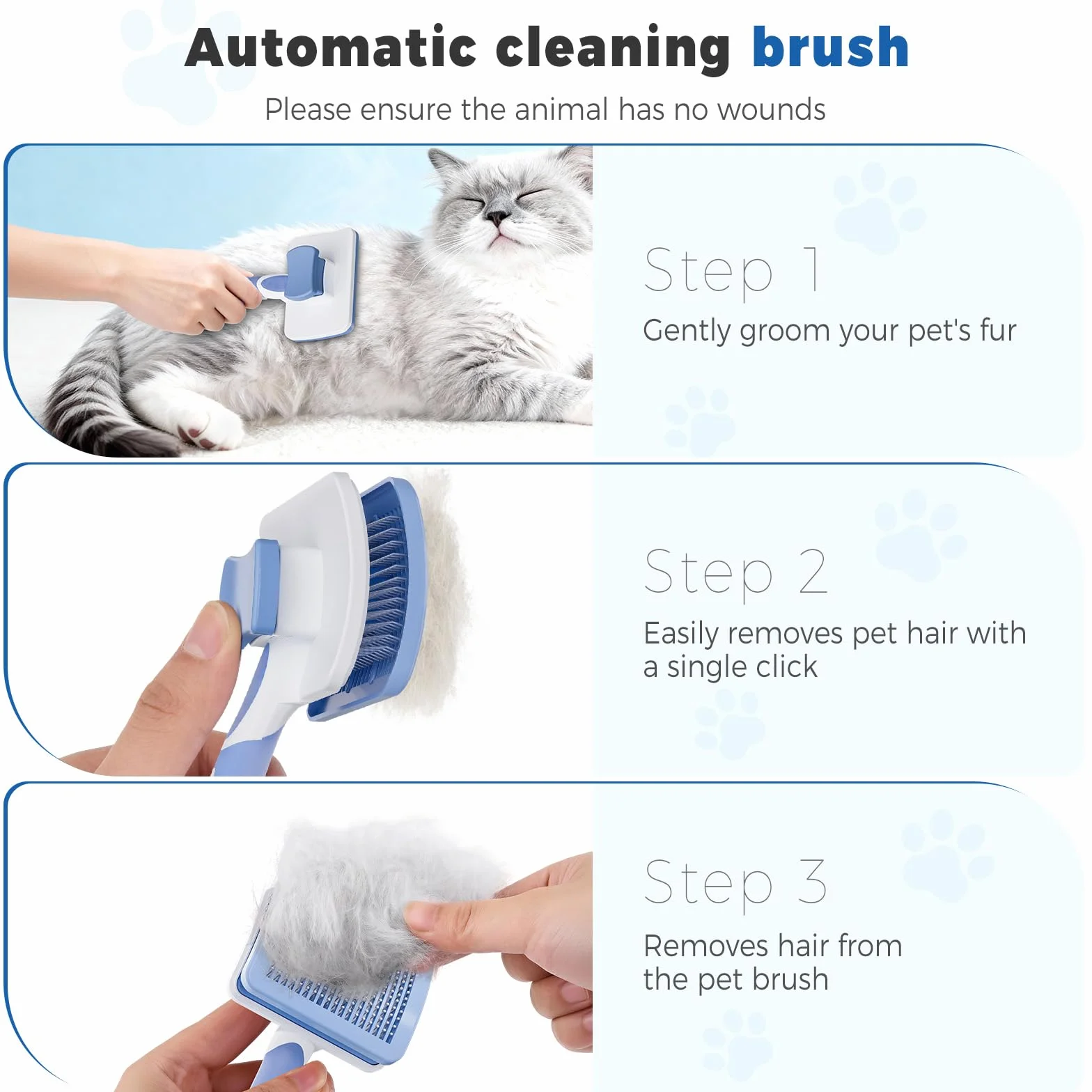 Diboniur Brosse Autonettoyante pour Chat et Chien, Poils Longs et Courts, Outil Animaux, Élimine Sous-poil et Nœuds (Bleu)