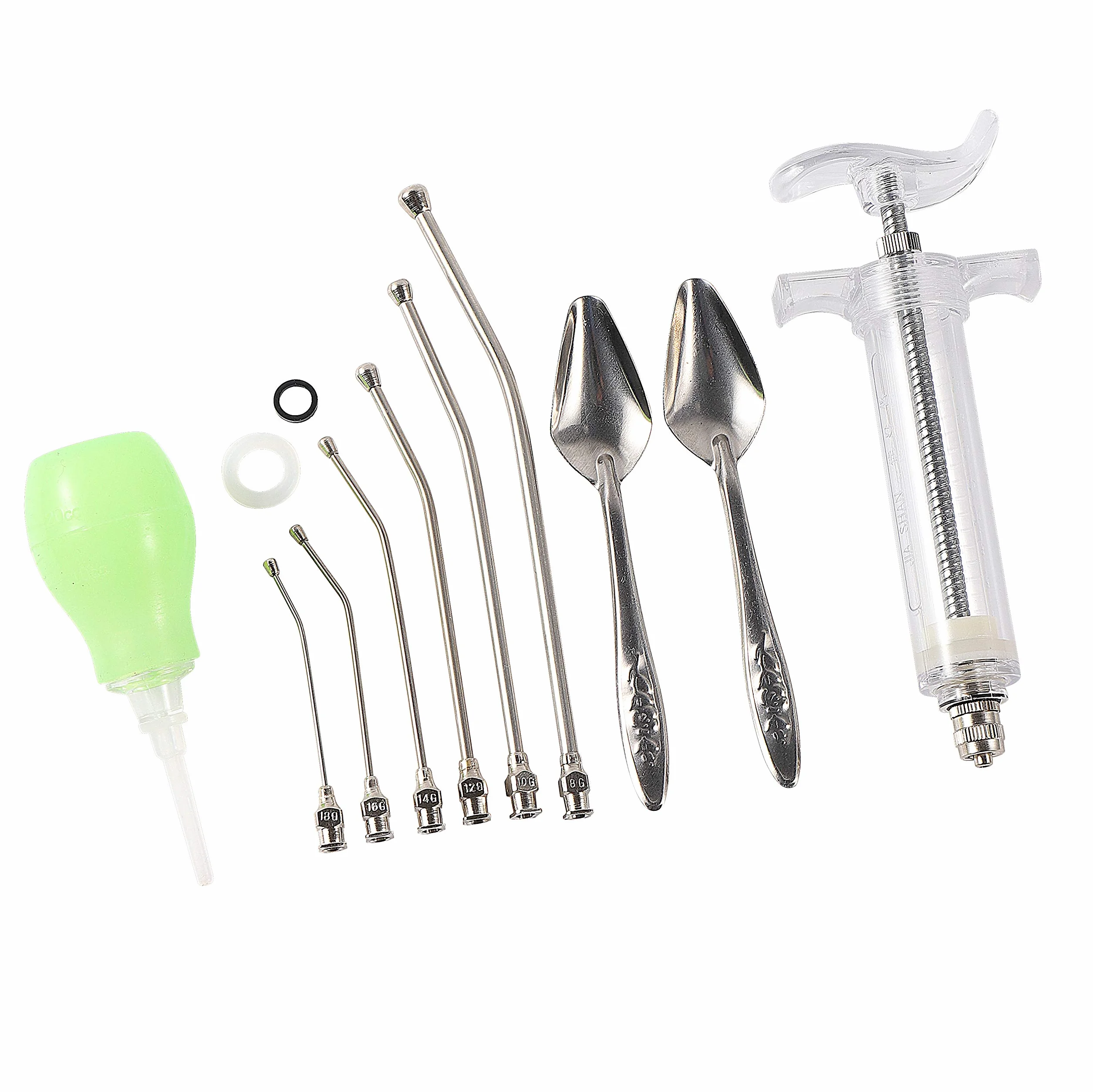 Lot de 6 seringues d'alimentation manuelles pour bébé oiseau perroquet avec tubes incurvés et cuillère en acier inoxydable 50 ml