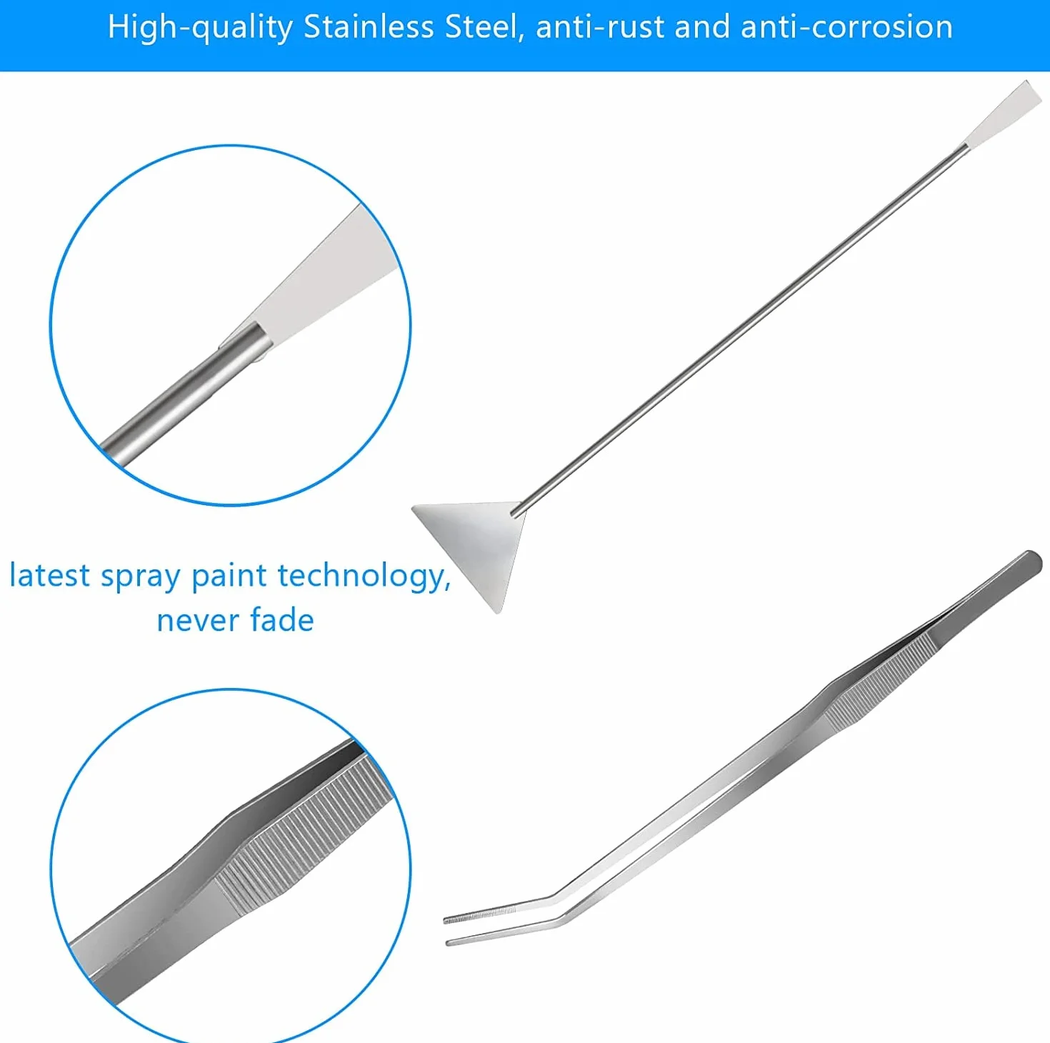 Kit 4 en 1 pour aquarium en acier inoxydable 38 cm argenté - Pince à épiler, Ciseaux, Spatule