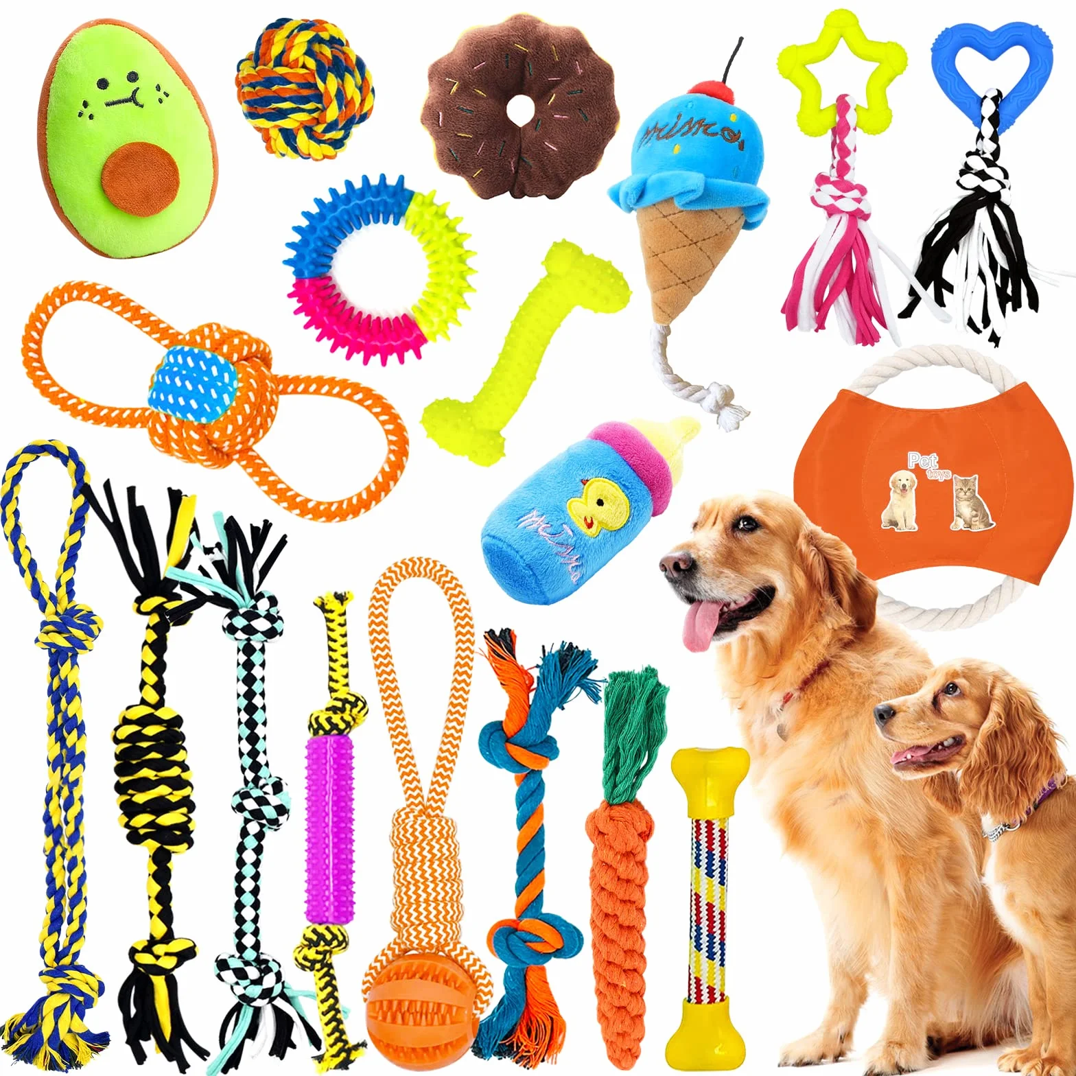 JOYBOY Jouets pour Chien 19 Pièces en Peluche et Corde en Coton Naturel