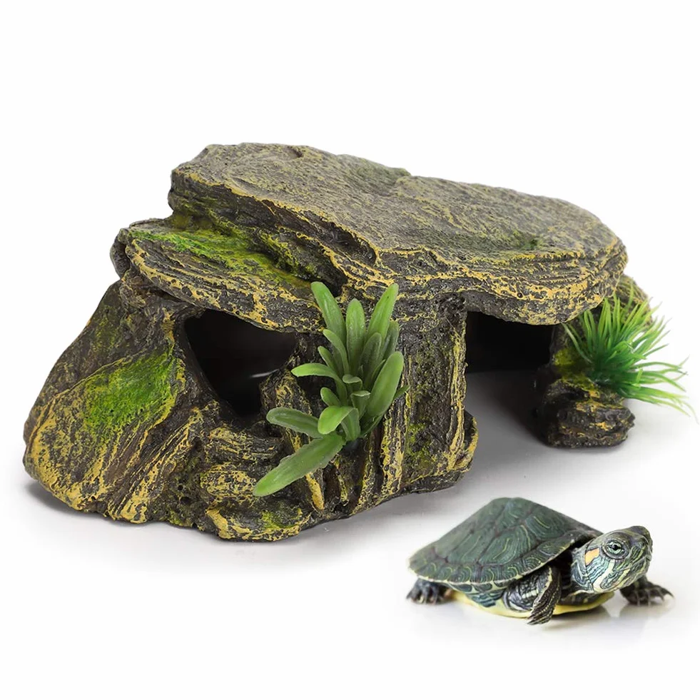 Grotte Cachette Reptile Résine 16x9.5x6.5 cm Abri Lézards Tortues Amphibiens Décoration Terrarium Aquarium
