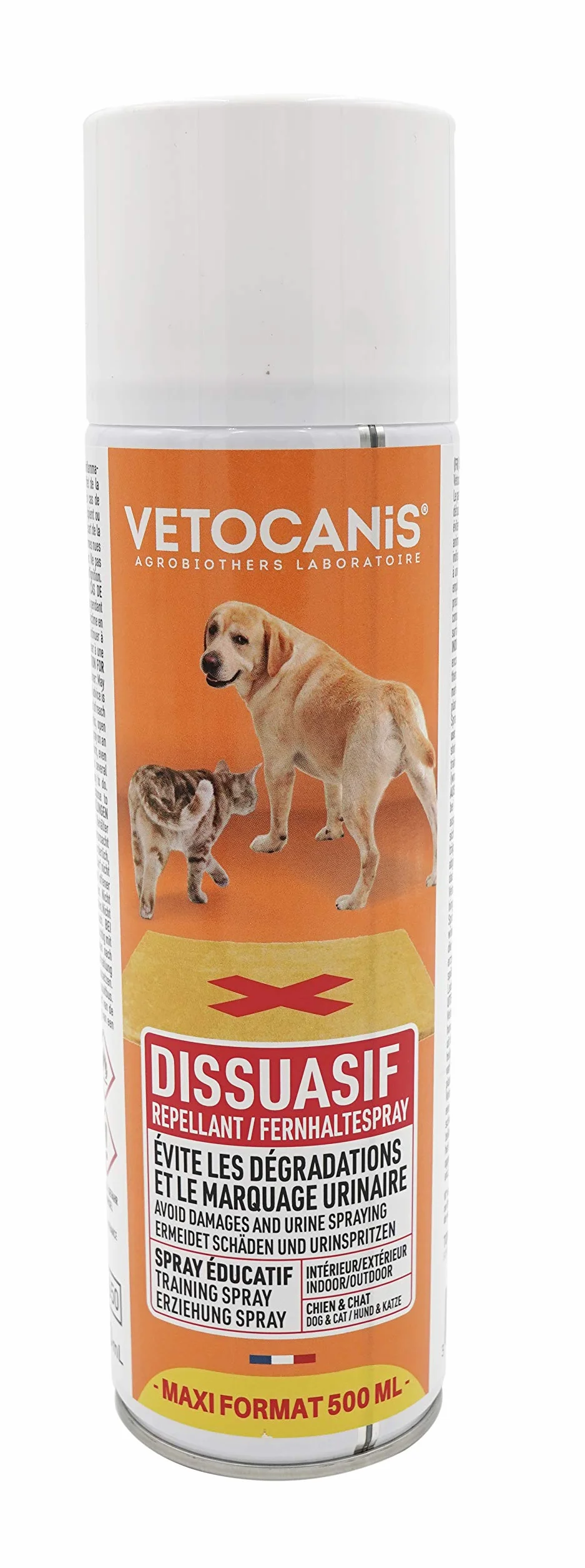 Vetocanis Spray Répulsif Chat et Chien 500 ml Protection Intérieur Extérieur Fabrication Française