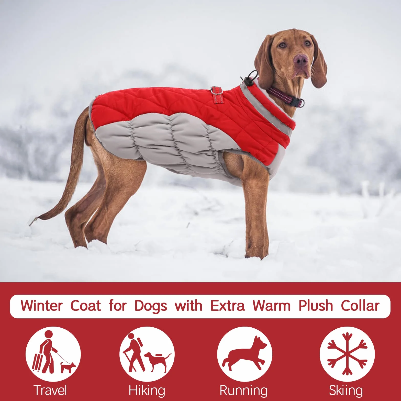 Kuoser Manteau d'hiver Imperméable pour Chien avec Col en Fourrure Gilet Réfléchissant