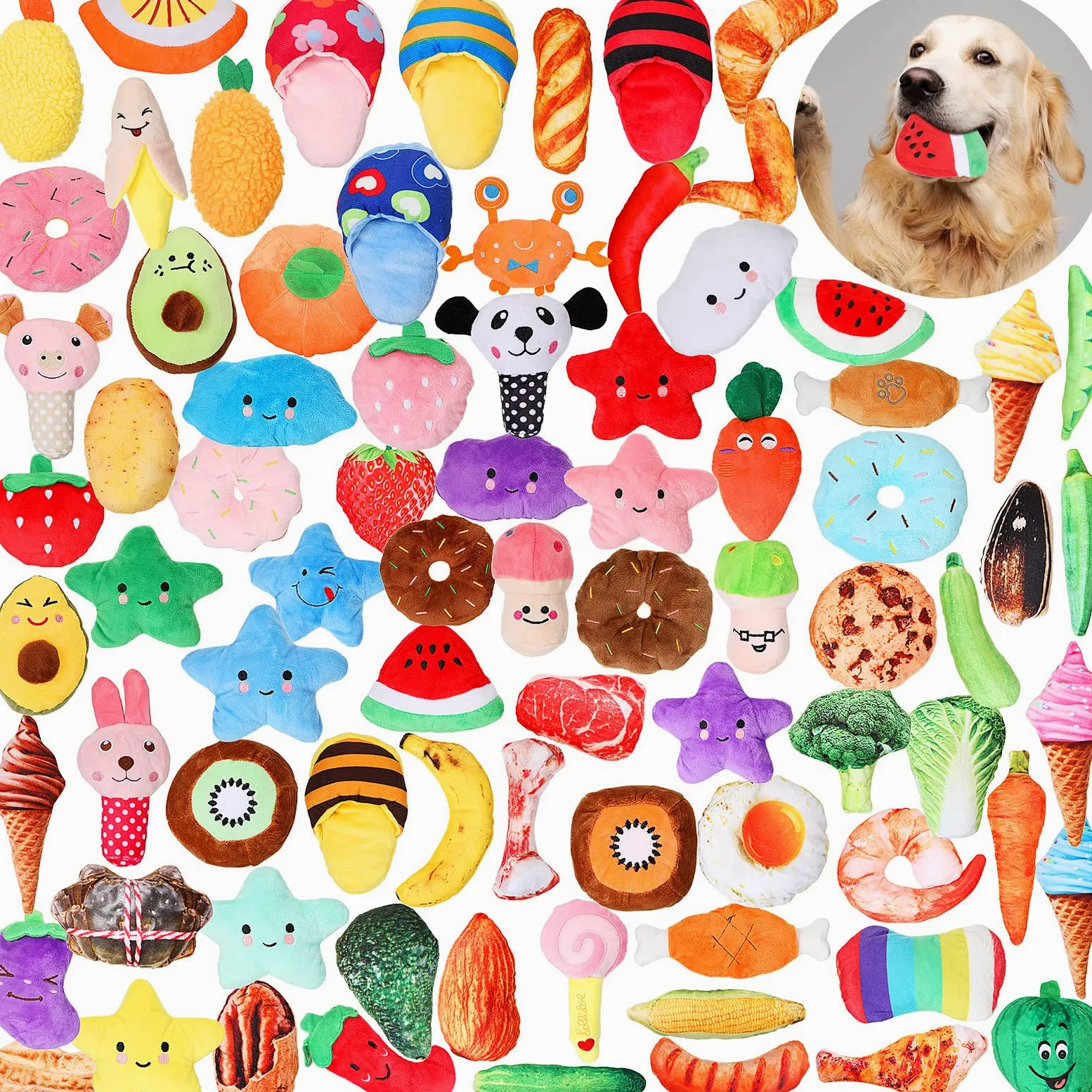 Hungdao Lot de 80 jouets couineurs en peluche pour chiot de petite et moyenne taille - Jouets mignons en vrac avec couineurs pour chiots