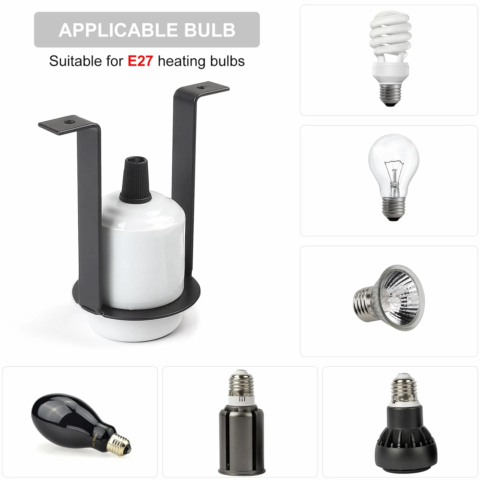 Douille en Céramique Lampe Chauffante E27 pour Terrarium Reptiles, Câble 1,5 m, 2 Pièces