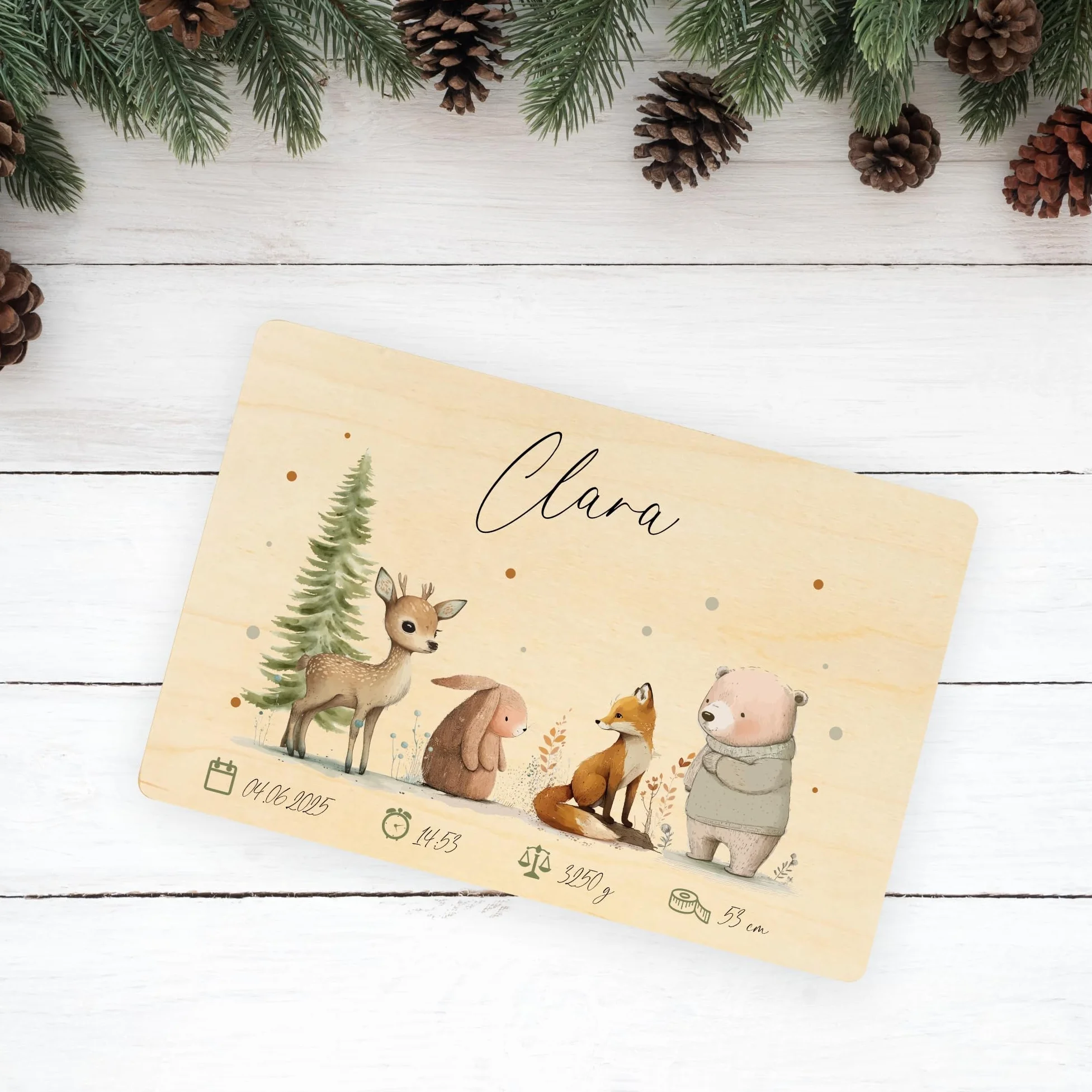 Creative Deco Boîte à Souvenirs Bébé Personnalisé Animaux de la Forêt 30 x 20 x 14 cm Bois