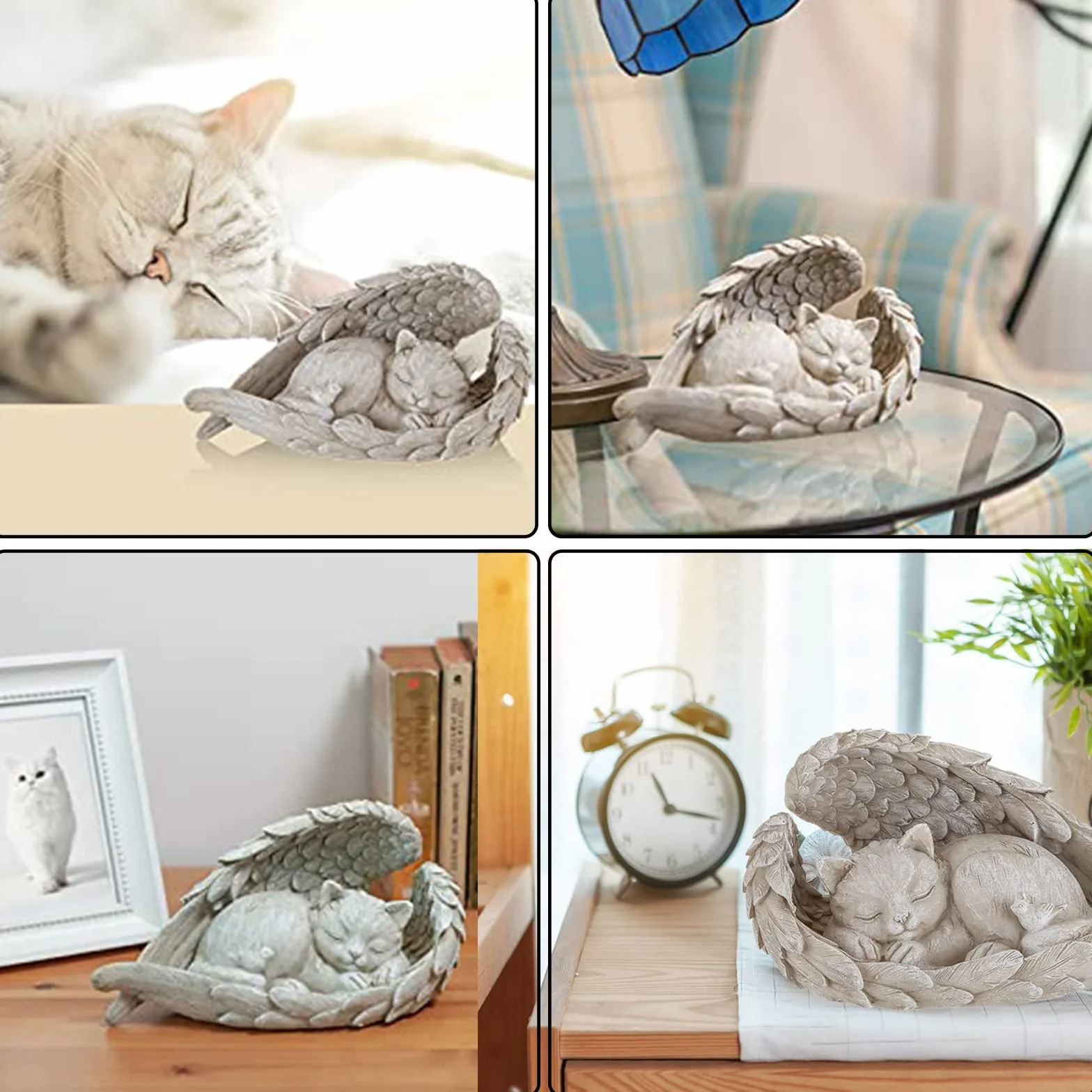Statue Pierre Commémorative pour Animaux de Compagnie, Tombe en Forme d'Ange, Décoration Jardin pour Chien Chat, Résine (Chat Ange)