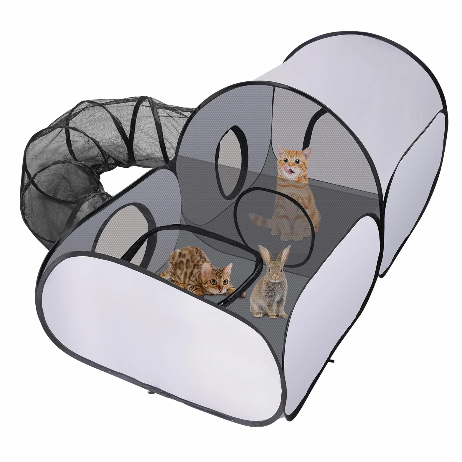 Parc pliable pour chat avec tunnel, tente portable pour animaux de compagnie, intérieur extérieur