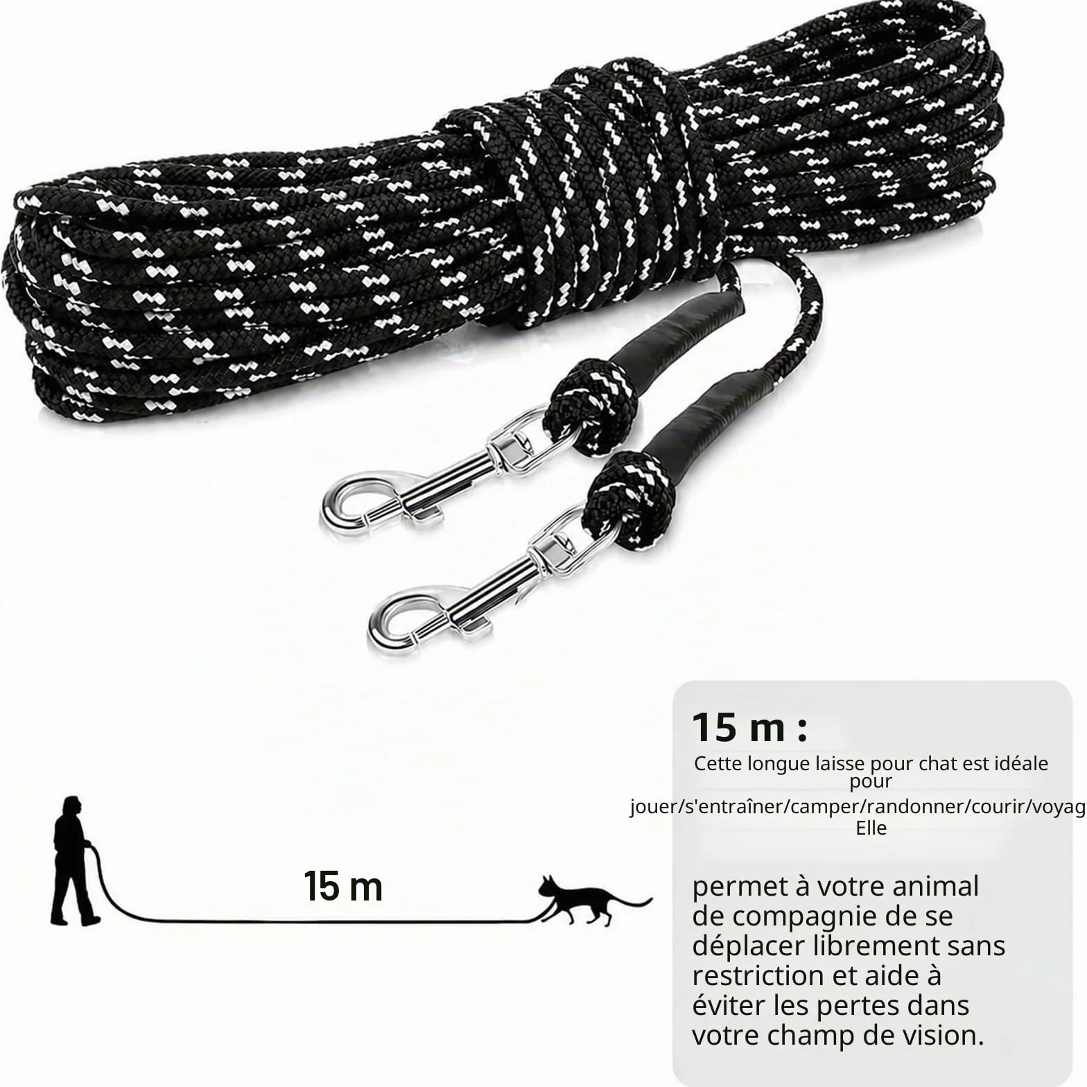 Laisse Longue Réfléchissante pour Chat 15 m / 50 FT pour Chatons, Chiots, Lapins