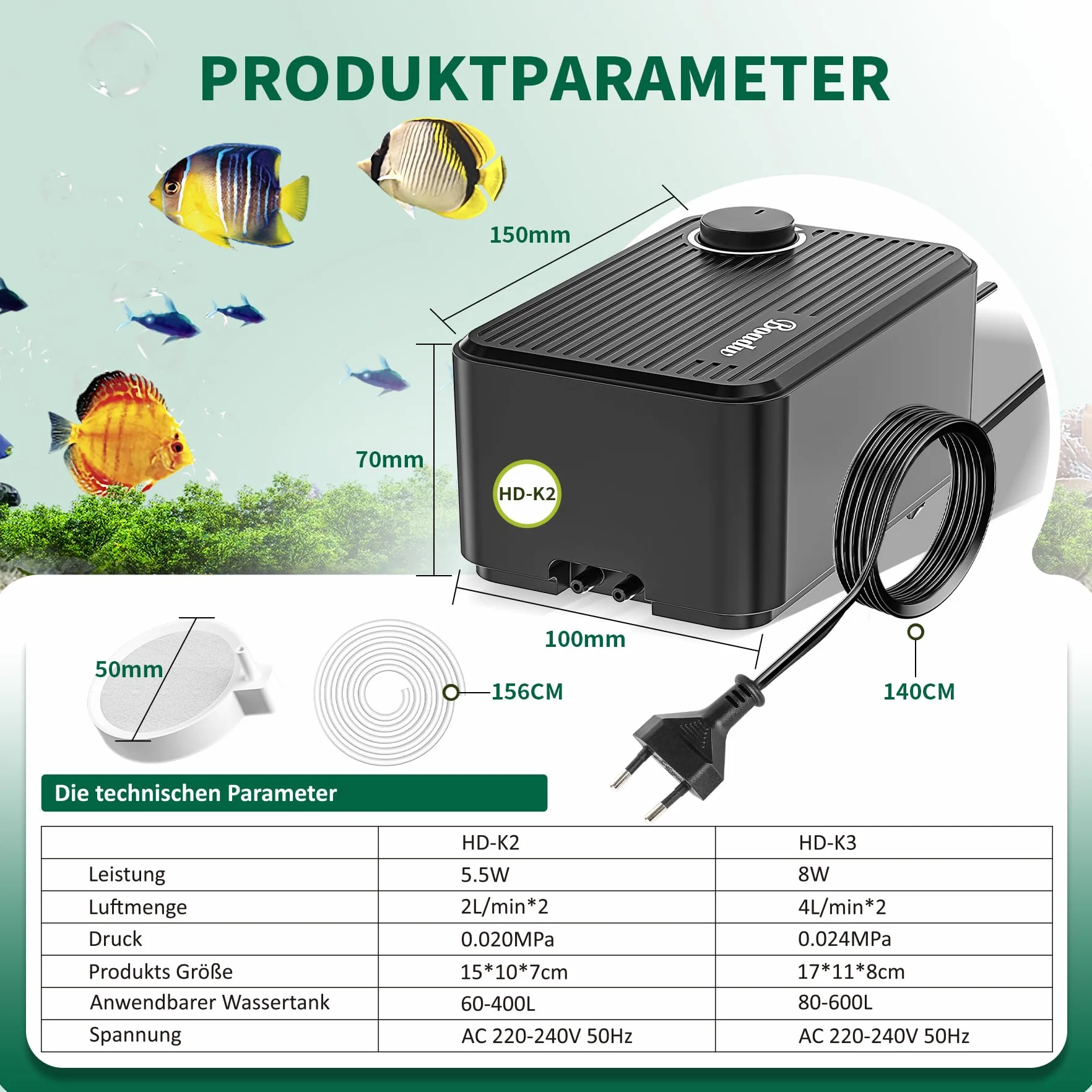 Pompe à air Aquarium Ultra silencieuse 5,5 W Réglable 400L <40db avec Accessoires