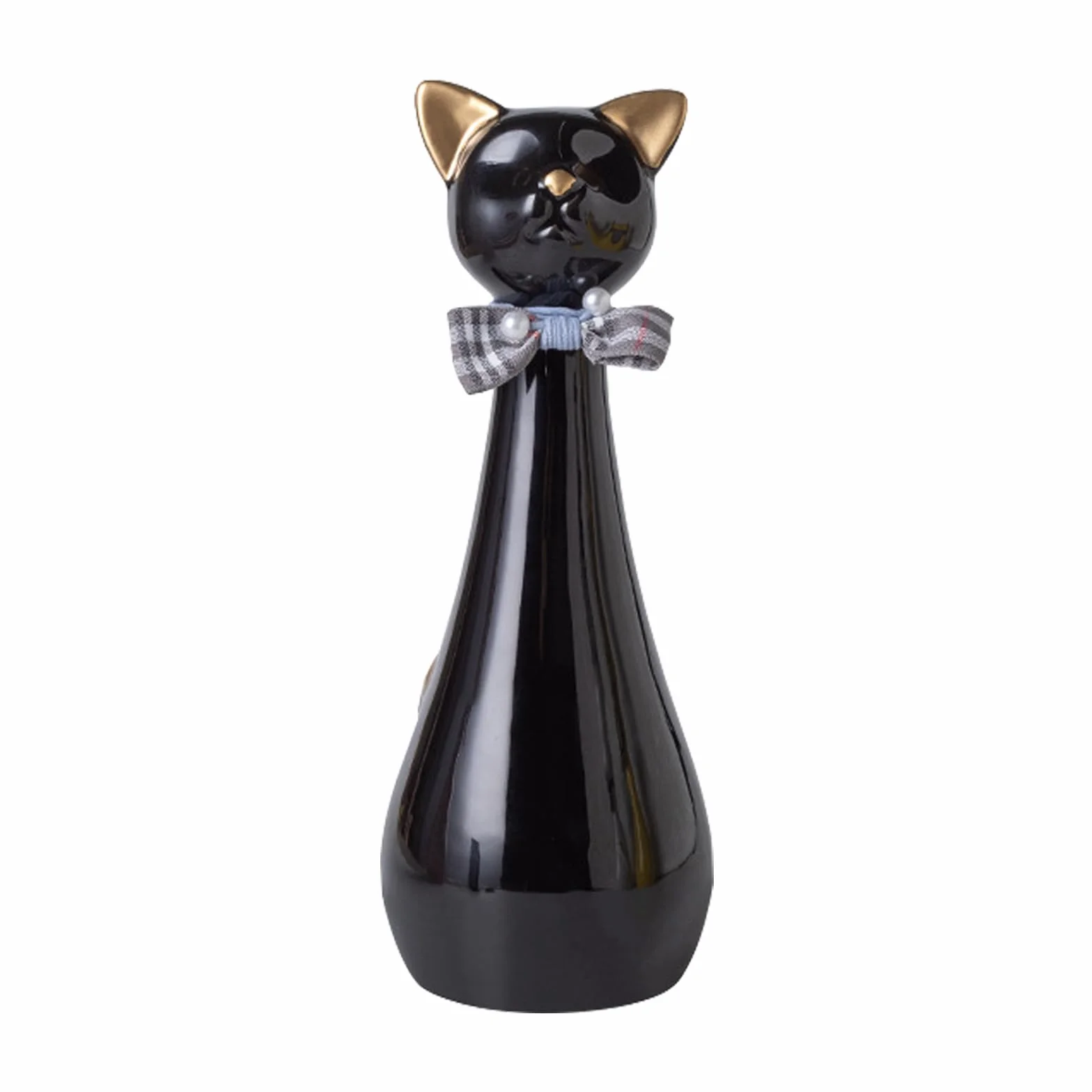 Urne Chat Chien Céramique 9,5 x 9,5 x 25,5 cm 550 ML Noire Collier Nœud Souvenir Animal