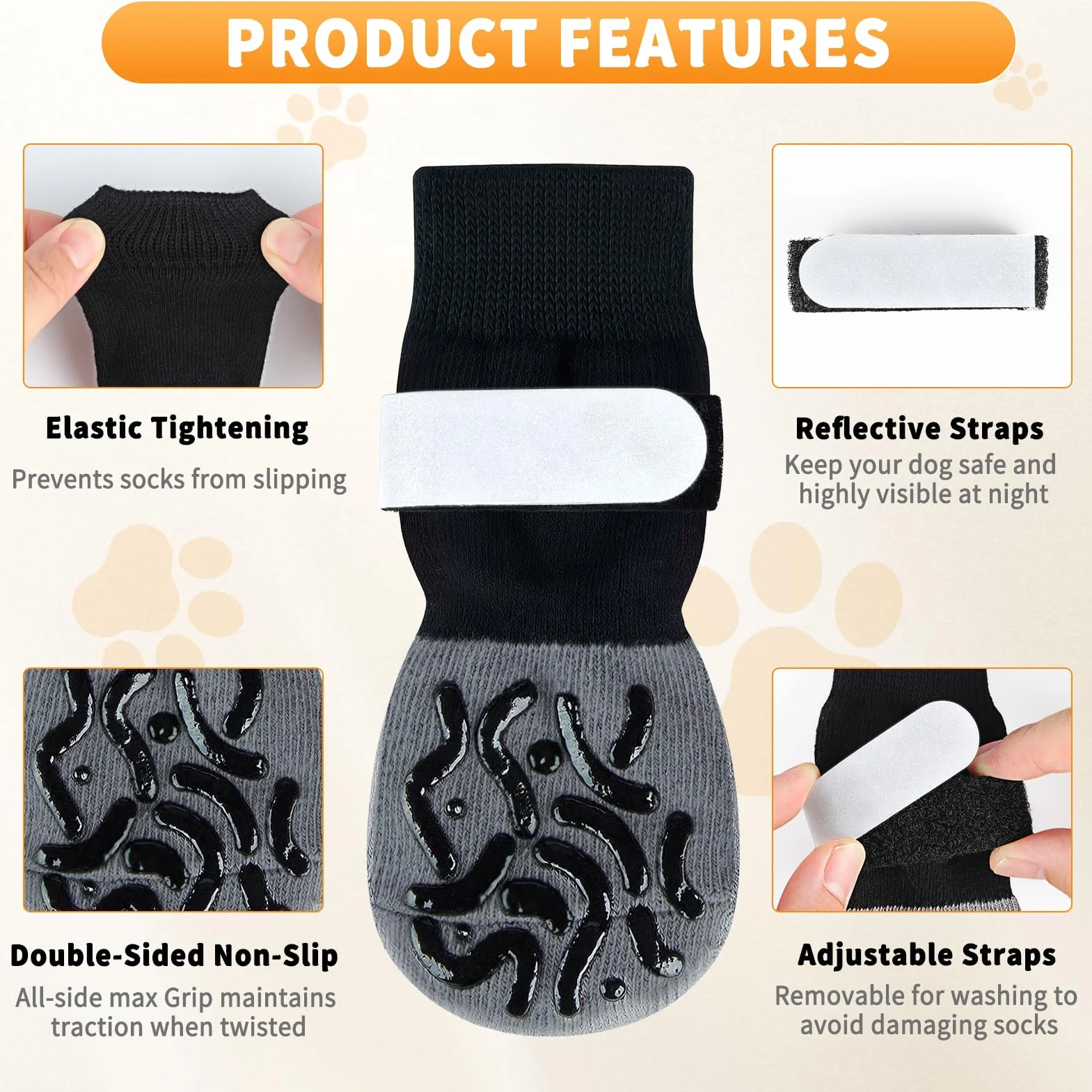 Kiiwah 2 Paires Chaussette Chien Antidérapantes Double Face, Anti-léchage Chaussettes Chien avec Fermeture Autocollant Réglable pour l'intérieur et l'extérieur