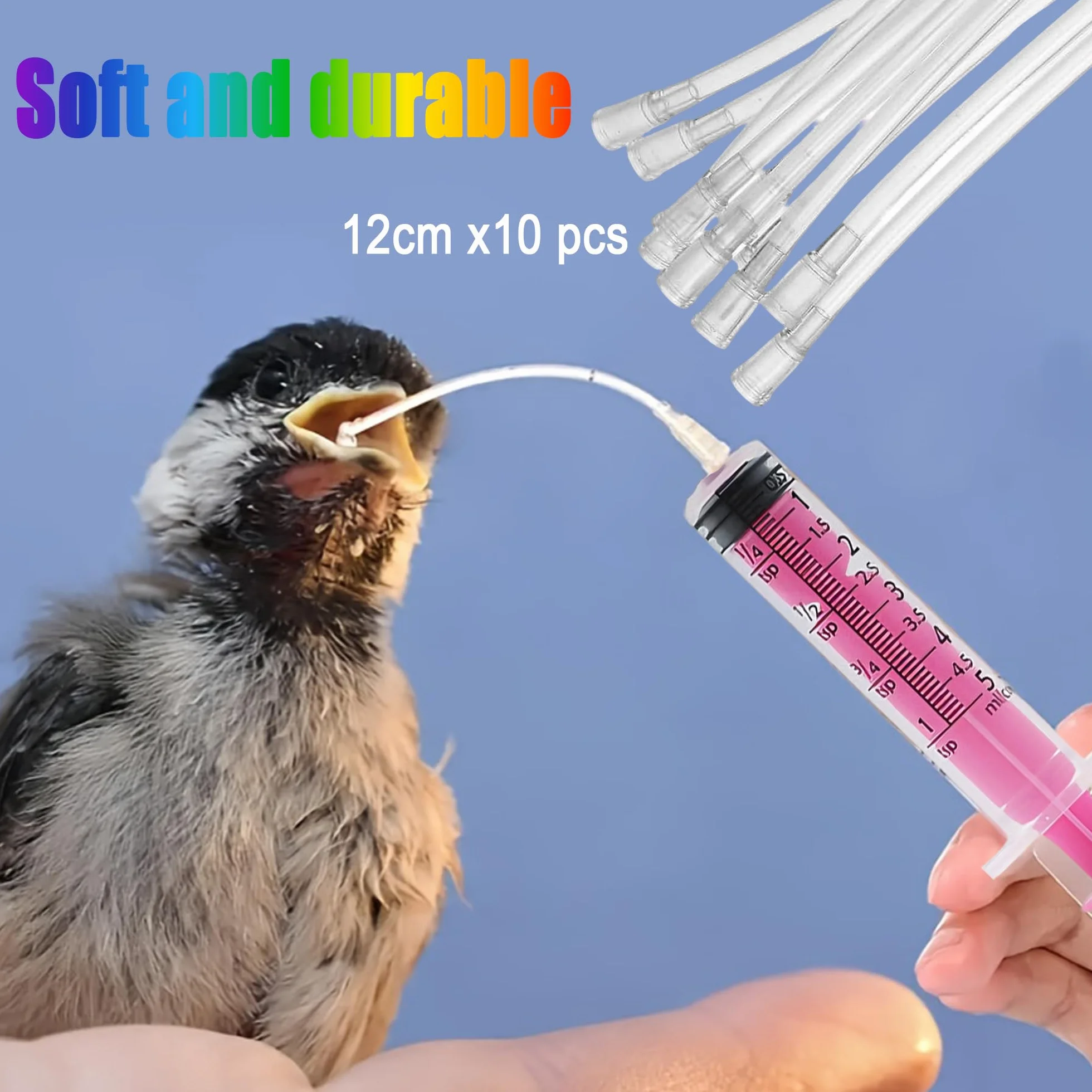 Seringue d'alimentation pour oisillons 5ml Lot de 5 seringues orales multicolores + 10 tubes 12cm