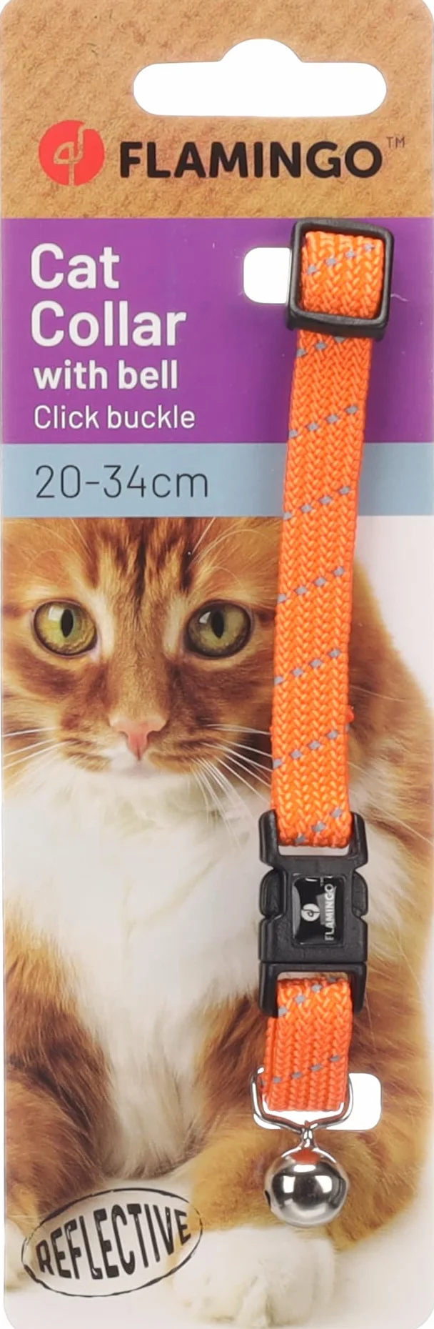 Collier Chat Elza Orange 20-34 cm Nylon élastique réfléchissant avec Clochette