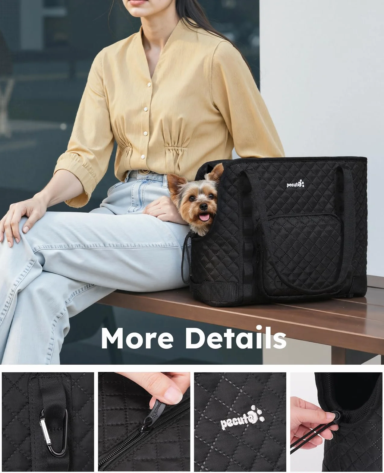 Pecute Sac Transport Chien Portable avec Tapis Amovible pour Voyages et Plein Air Noir