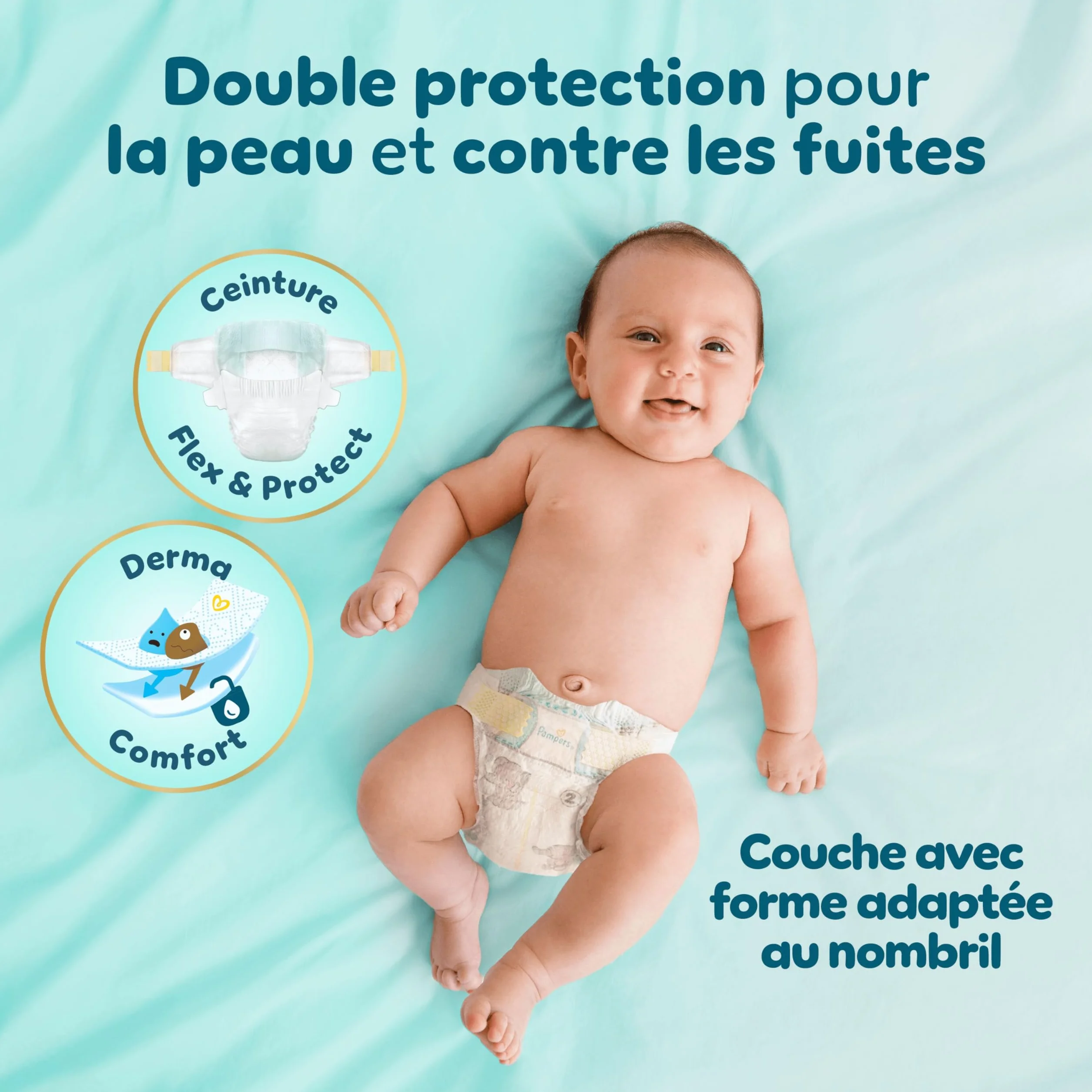PAMPERS Coffret Cadeau Naissance 2 Packs Couches Premium Protection Taille 1 Lingettes Aqua Soft Touch Chaussettes Bébé