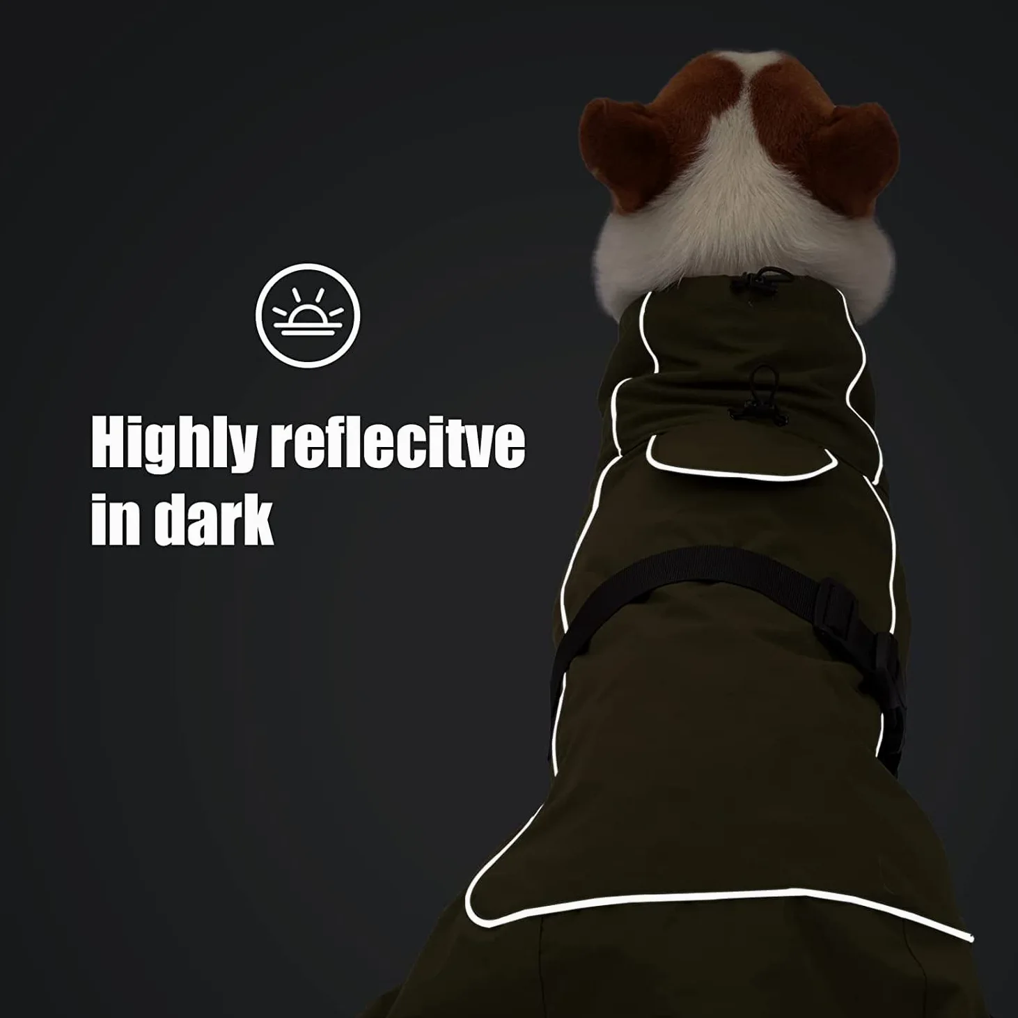 Veste de Pluie pour Chien imperméable avec intérieur en Velours, Bande réfléchissante, Noir, XXL