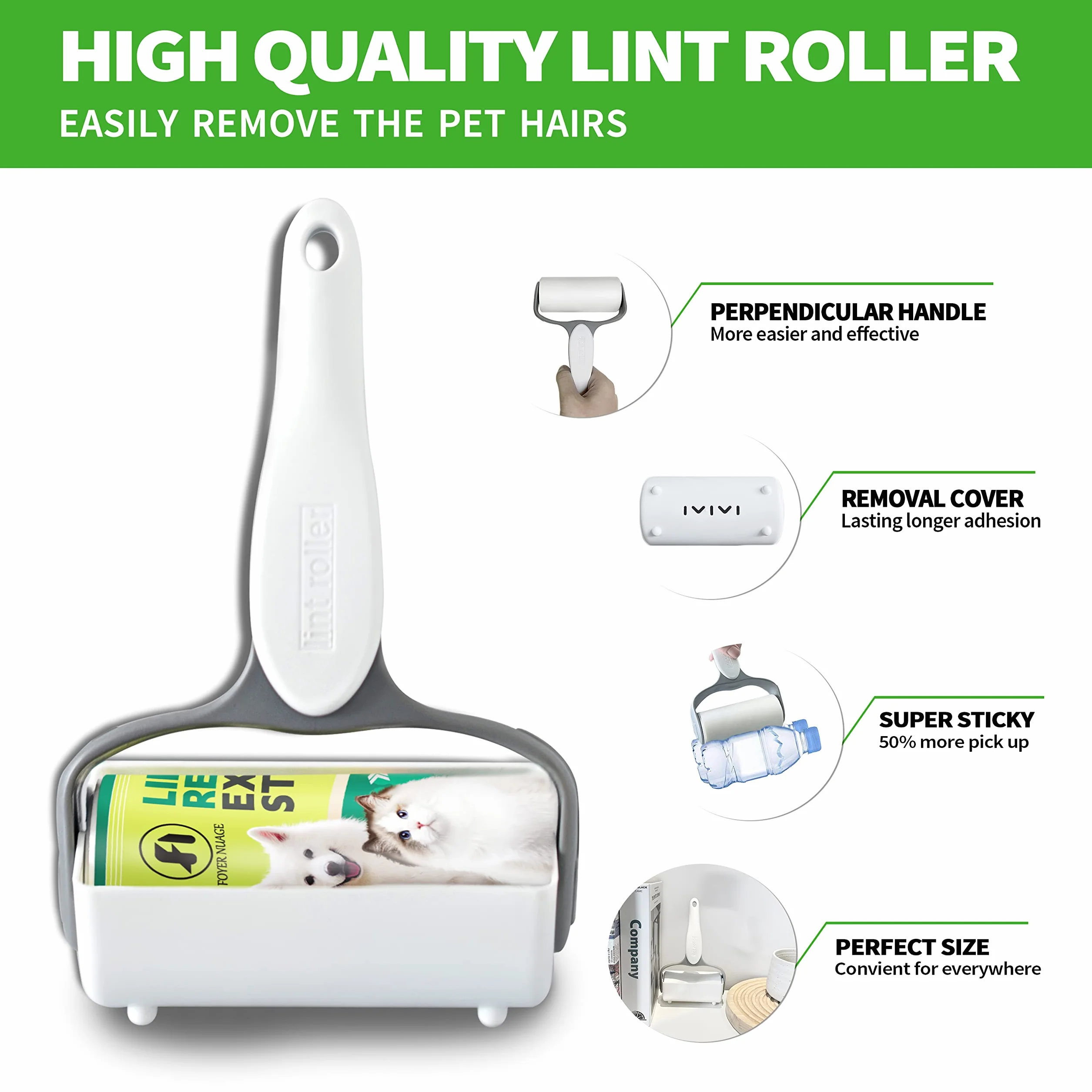 Rouleau Adhésif pour Poils d'Animaux 5 Recharges 300 Feuilles - Élimine Poils Chien Chat sur Vêtements Canapé