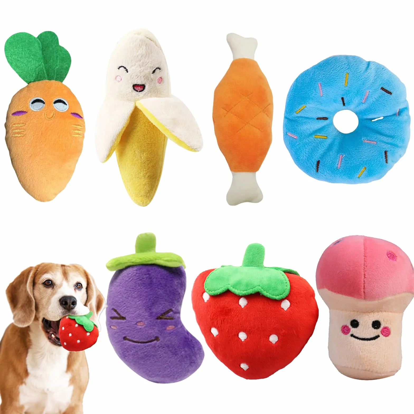 Lot de 7 Jouets Couineurs pour Chien, Jouets Fruits et Légumes pour Petit ou Moyen Chien