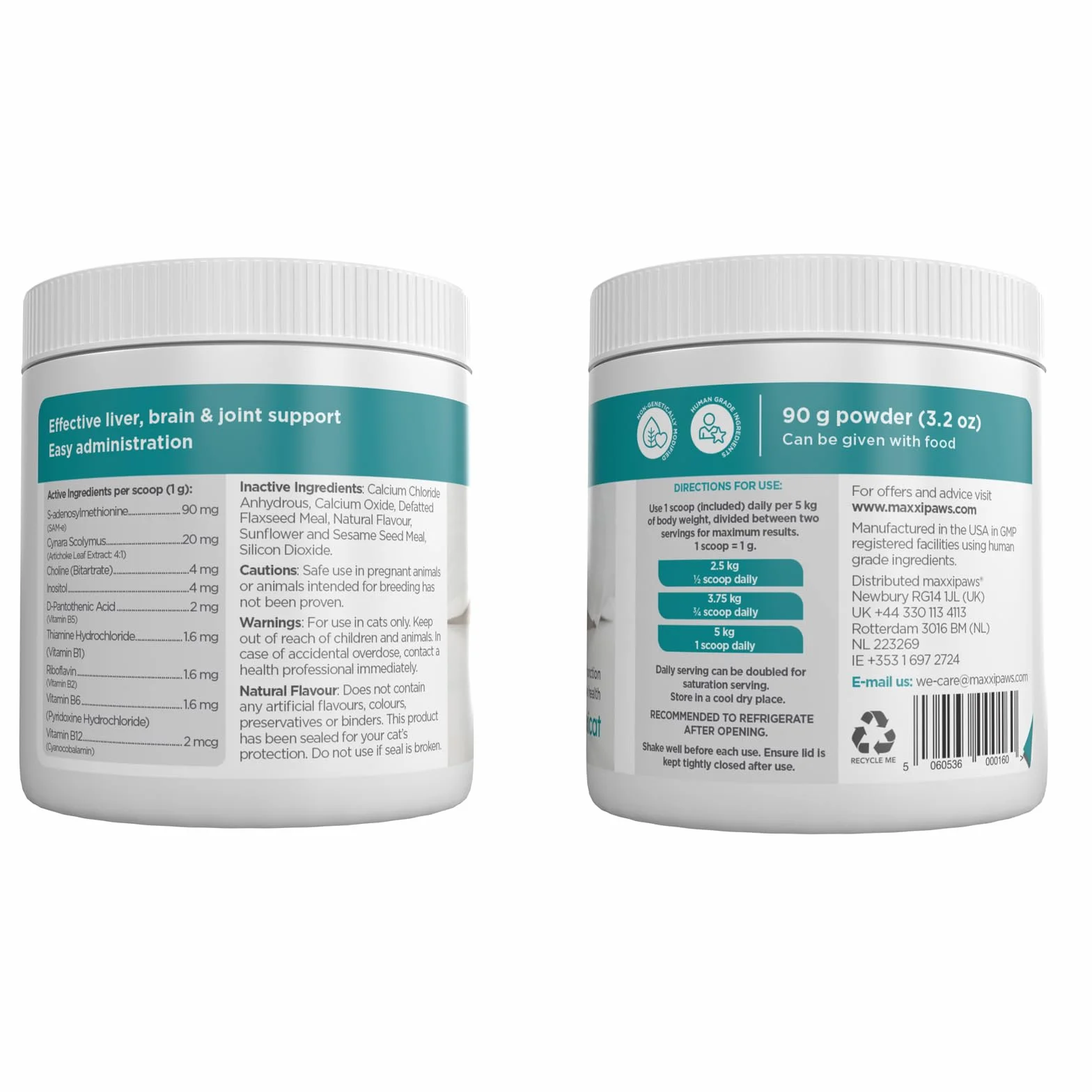 maxxiSAMe pour le Soutien du Foie félin et Dysfonctionnement cognitif Chats âgés – Sam-e Supplément Chats – Poudre 90 g