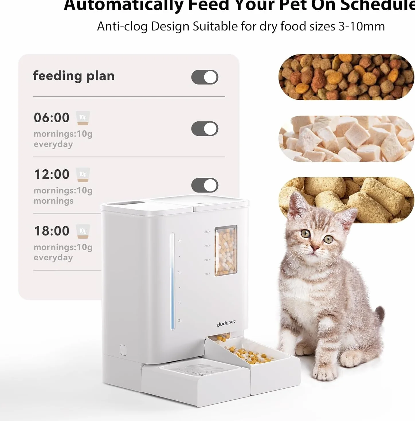 Distributeur Croquettes Chat Automatique 2 en 1 5L Programmable avec Fontaine Eau 4L Enregistrement Vocal 10S