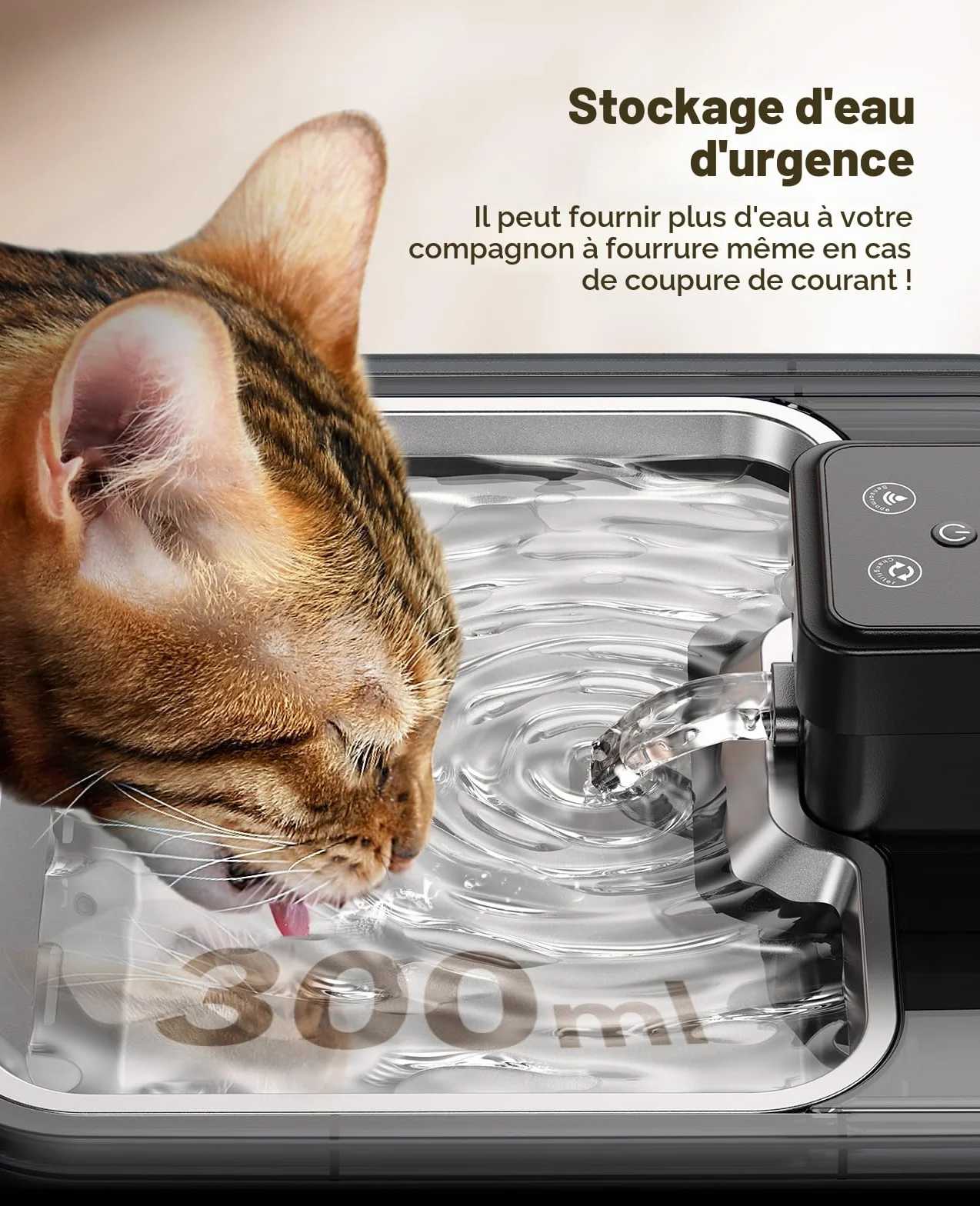FEELNEEDY Fontaine à Eau pour Chat sans Fil 3.2L INOX avec Détecteur de Mouvement, Batterie 4000mAh