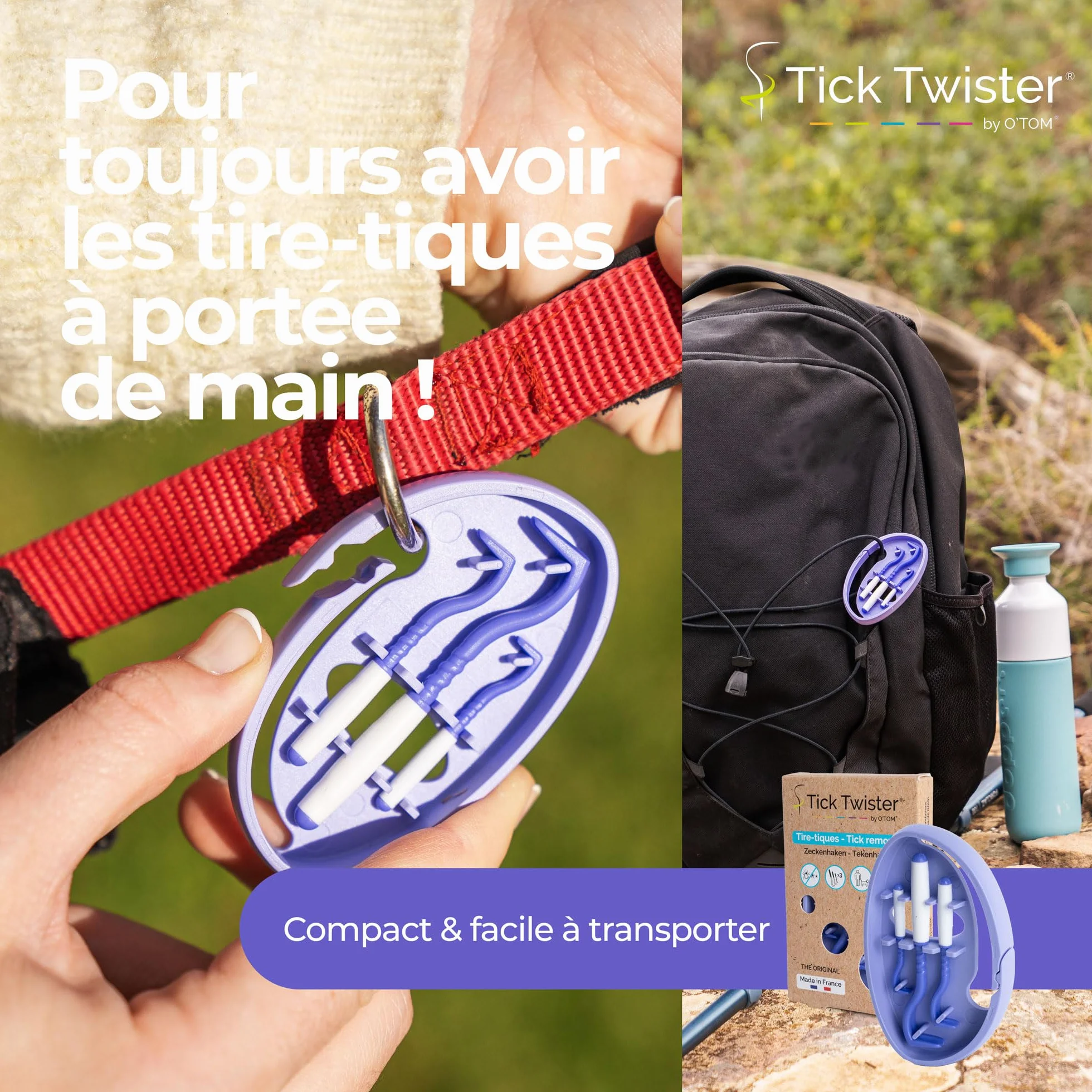 Pince à Tique Tick Twister pour Chien, Chat et Humain - Set de 3, Retrait Facile et Rapide, Violet