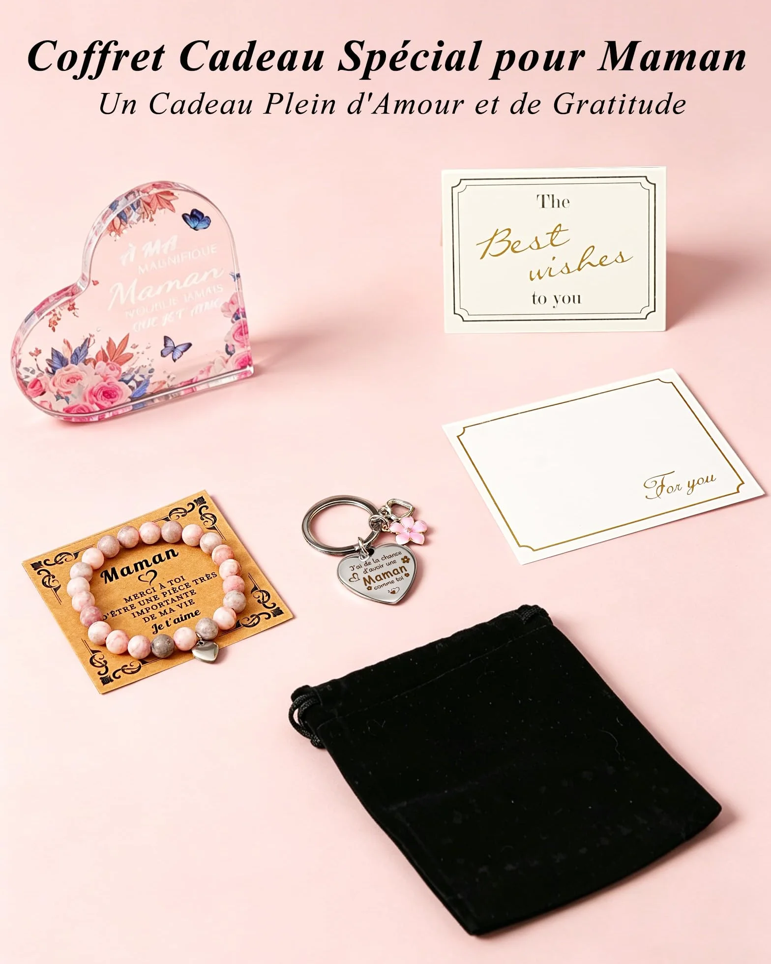 Merclix Coffret Cadeau Maman Bracelet Porte-Clés Ornement Acrylique Fête des Mères
