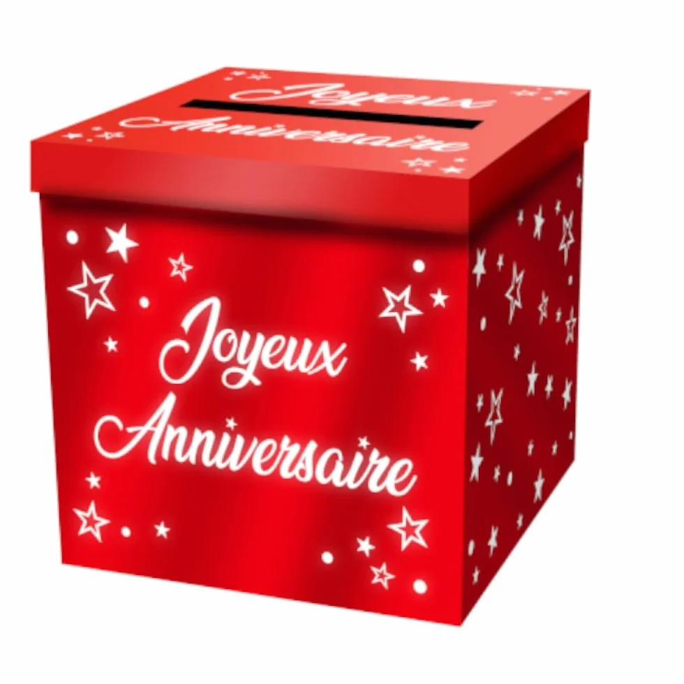 URNE Carton CAGNOTTE Anniversaire 20CM Rouge