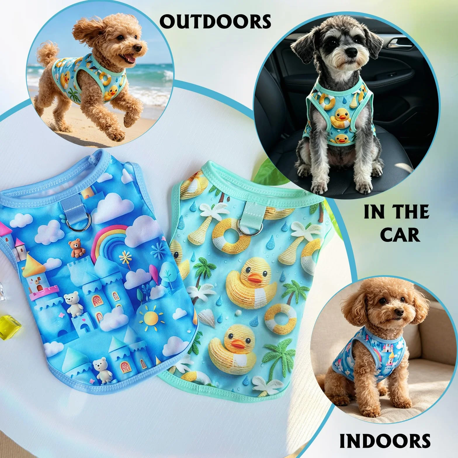 T-Shirt Vetement Chien Été Le Canard Bleu Ourson Respirant Protection UV Petits Moyens Chiens L