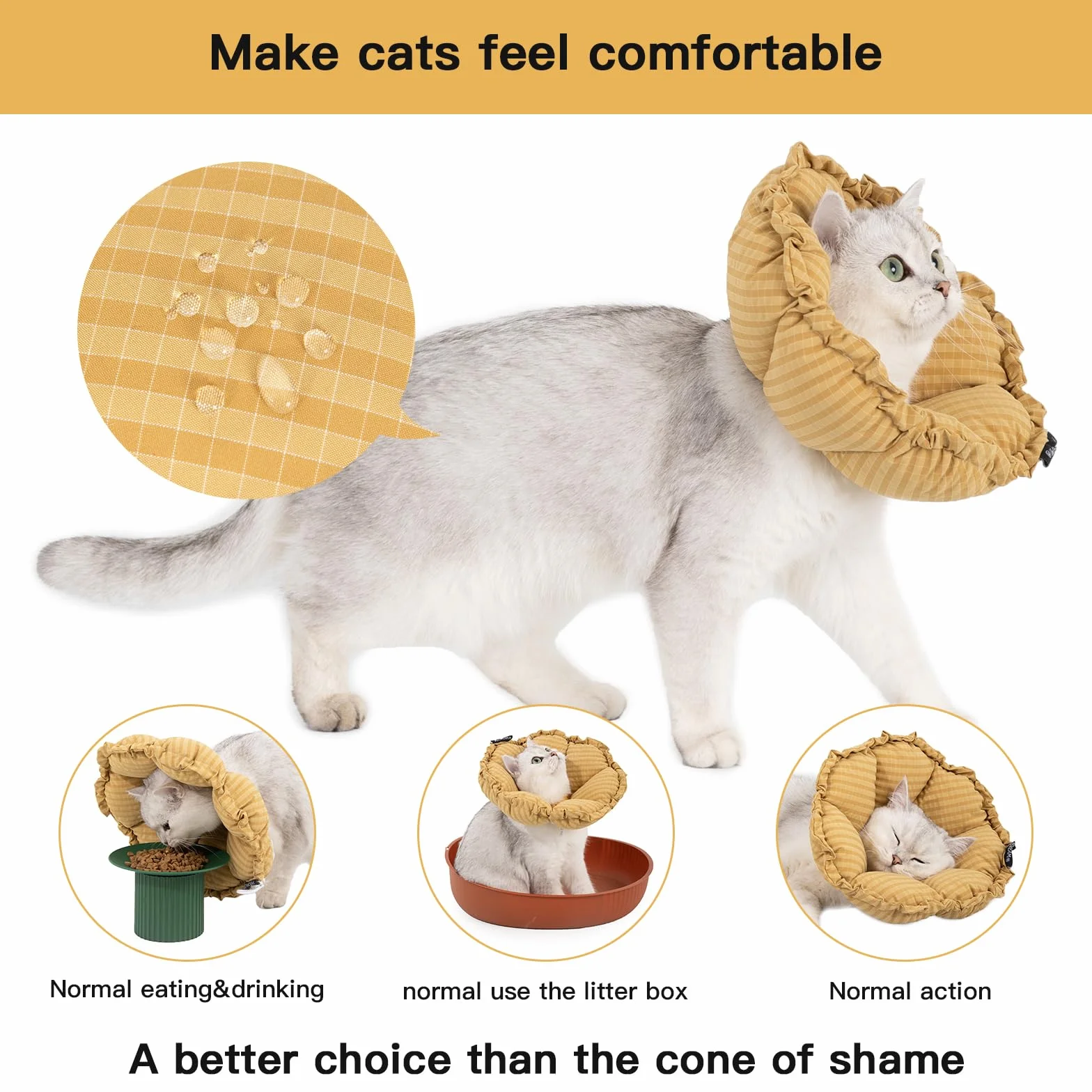Collerette pour chat réglable douce après chirurgie taille M jaune