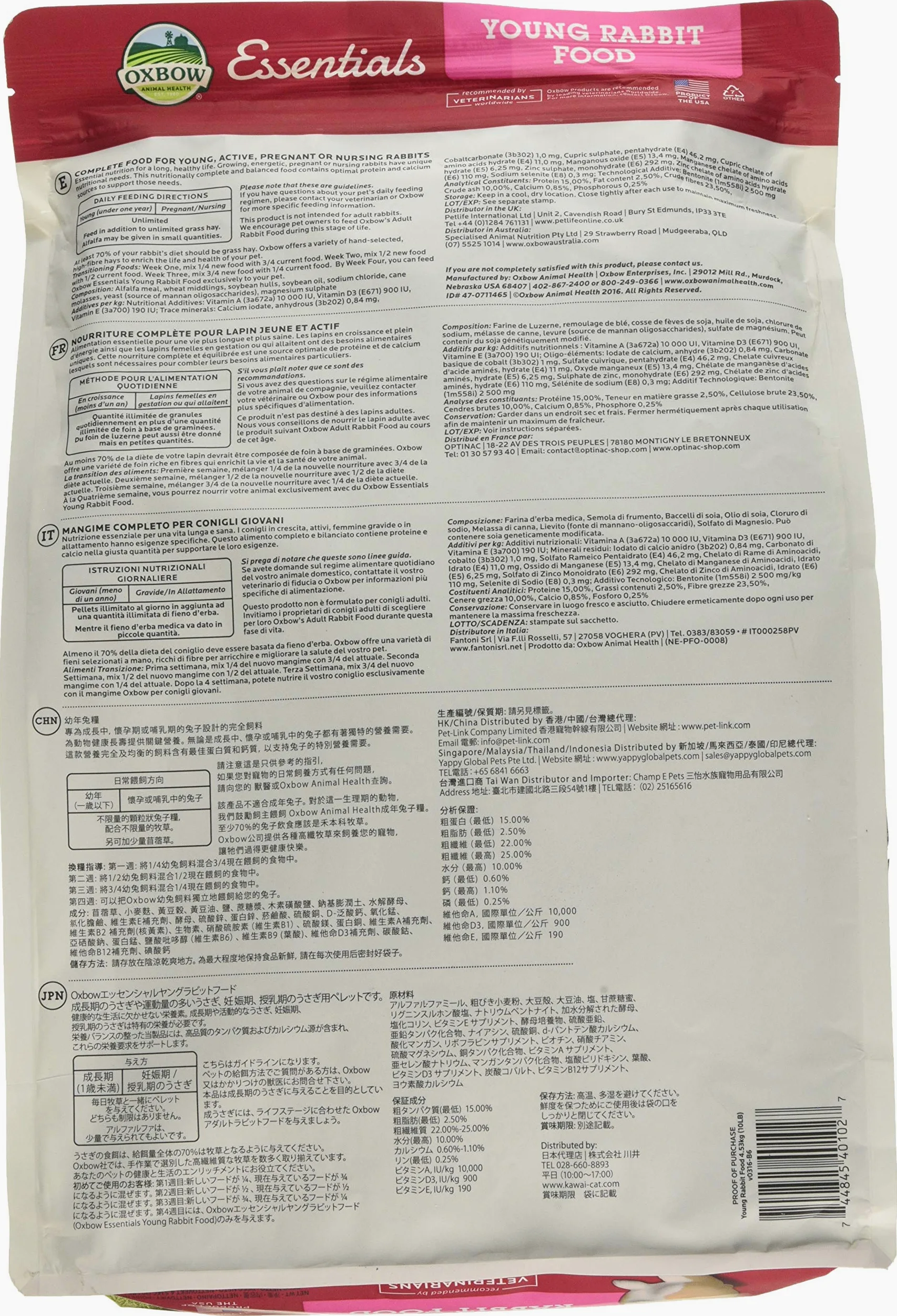 Bunny Basics 15/23 Petlife Oxbow entièrement doublé pour Les Jeunes Lapins, 4,5 kg