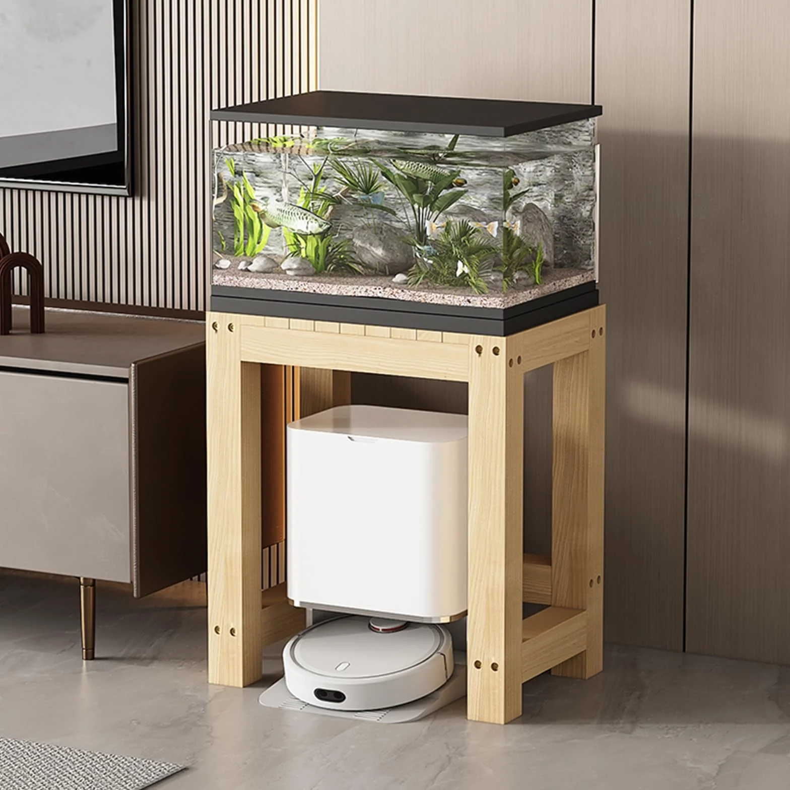 Support D'aquarium En Bois Massif FORRTY 30x25x26cm Marron/naturel