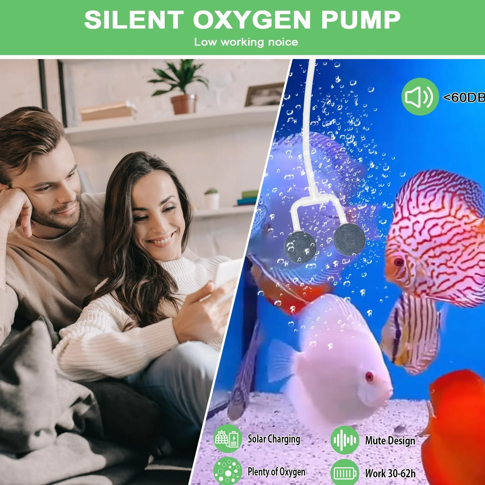 Pompe à air solaire 2 W avec batterie de secours 2200 mAh pour bassin aquarium étang