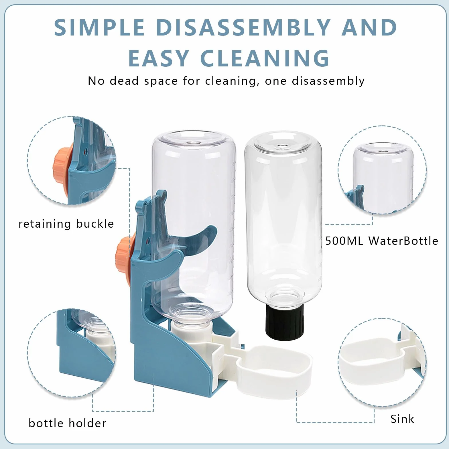 Distributeur d'eau et Nourriture Automatique pour Oiseaux, 2 Bouteilles 500ml, Anti-Fuite, Bleu