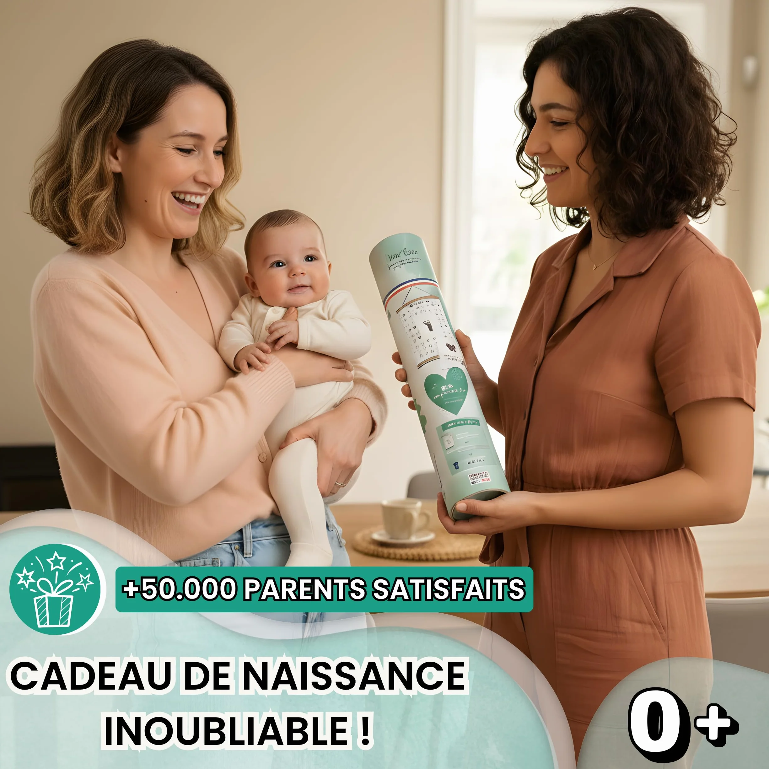 Pack Affiche "Mes Premières Fois" à Tamponner + Tampon Dateur + Baguettes de Suspension - Cadeau de Naissance, Décoration Chambre Bébé, Grand Format A3 (Modèle Renard)