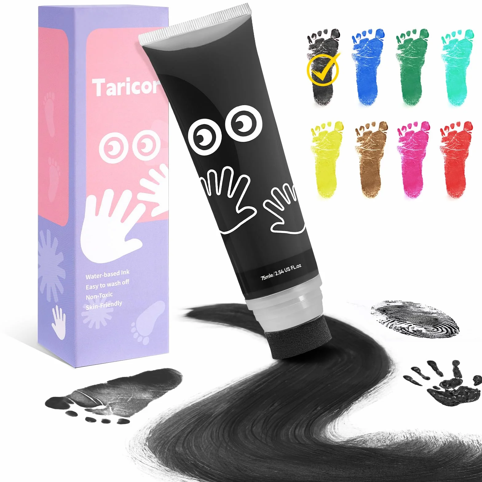 Kit Empreinte Pieds et Mains Bébé Clean Touch Tampons Nouveau-nés Cadeau Souvenir (75ml Noir)