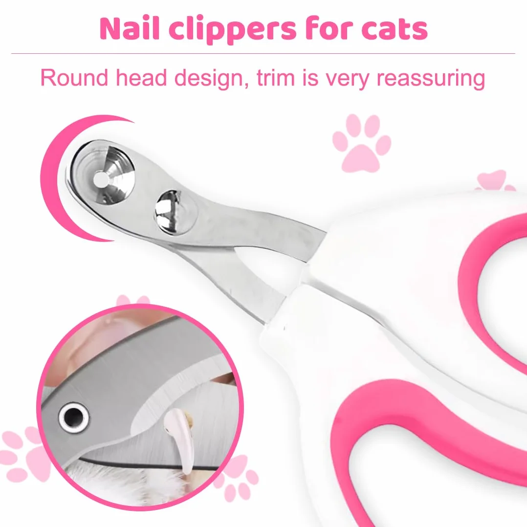 Coupe Griffes Chat Professionnel Coupe Ongle avec Sécurité Positionnement Trou pour Chatons Lapins Cobayes Oiseaux Chiots Petits Animaux Rose
