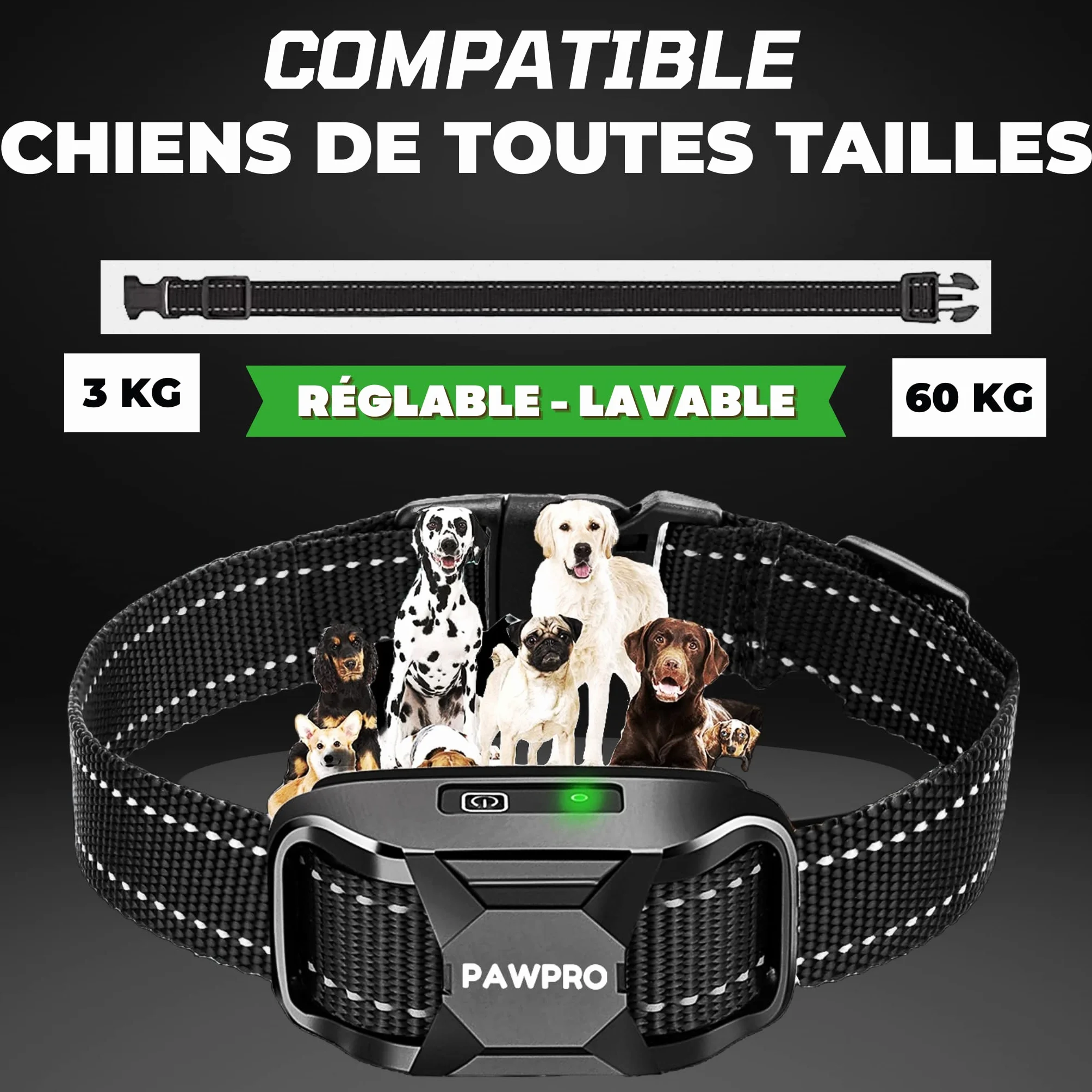 Collier de Dressage PAWPRO 3000m 3 Modes BIP Boost Vibration Conforme Loi 2024