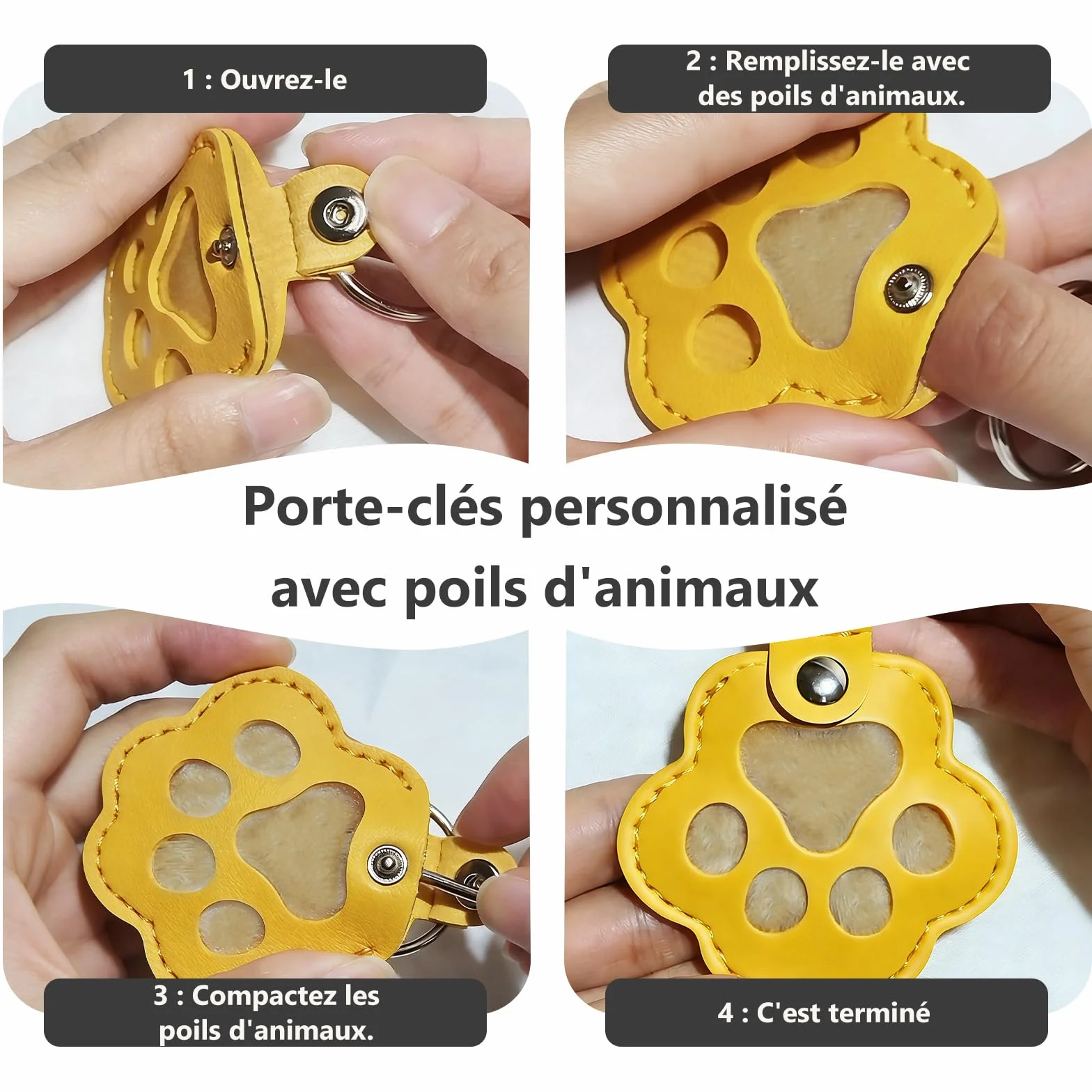 Porte-clés Photo et Nom pour Chien ou Chat, Boîte à Poils en Cuir Gravé, Cadeau Portable pour Amoureux des Animaux