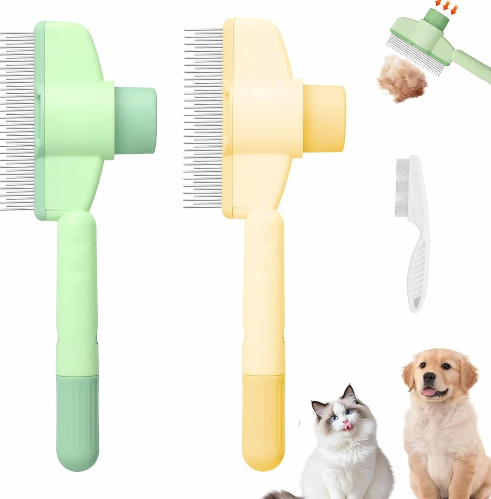 Peigne de Toilettage pour Chat avec Bouton D'épilation, Brosse Anti-Puces, Acier Inoxydable 2 Pièces