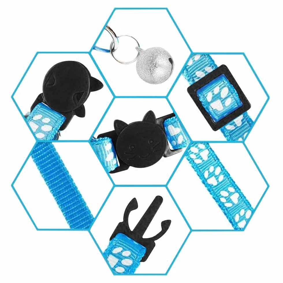 PetGens Collier Chats Anti Étranglement Réglable Réfléchissant avec Clochette et Boucle de Sécurité, Libération Rapide 12 Pièces Kit
