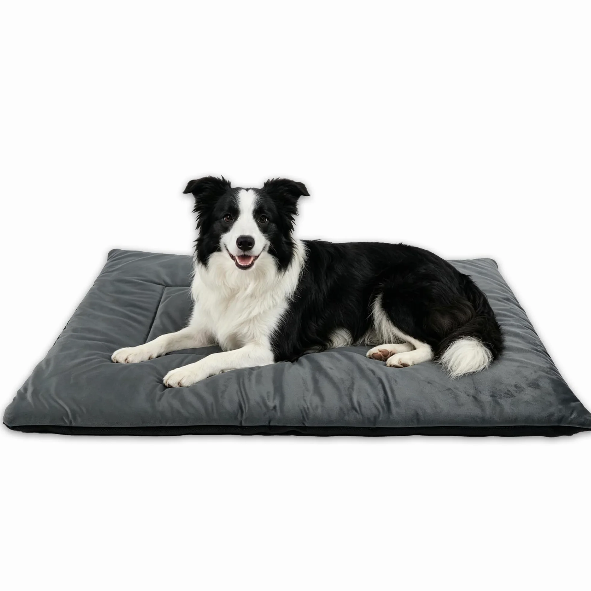 RovePad Cozy Tapis pour cage pour chien - 6 cm d'épaisseur - En velours - Dessous antidérapant en PVC - Lavable - Gris - Taille M