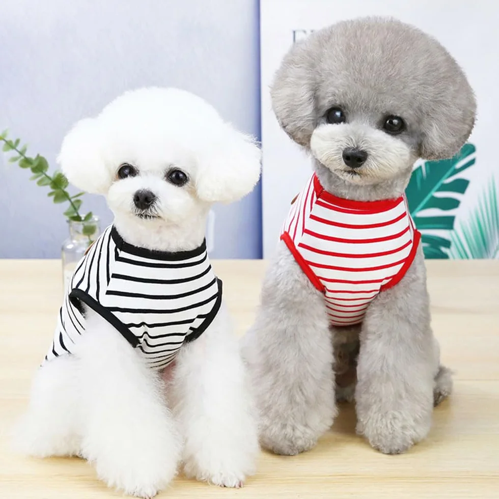Voarge T-Shirt à Rayures pour Chien en Coton Doux Débardeur pour Animal Domestique Bleu M