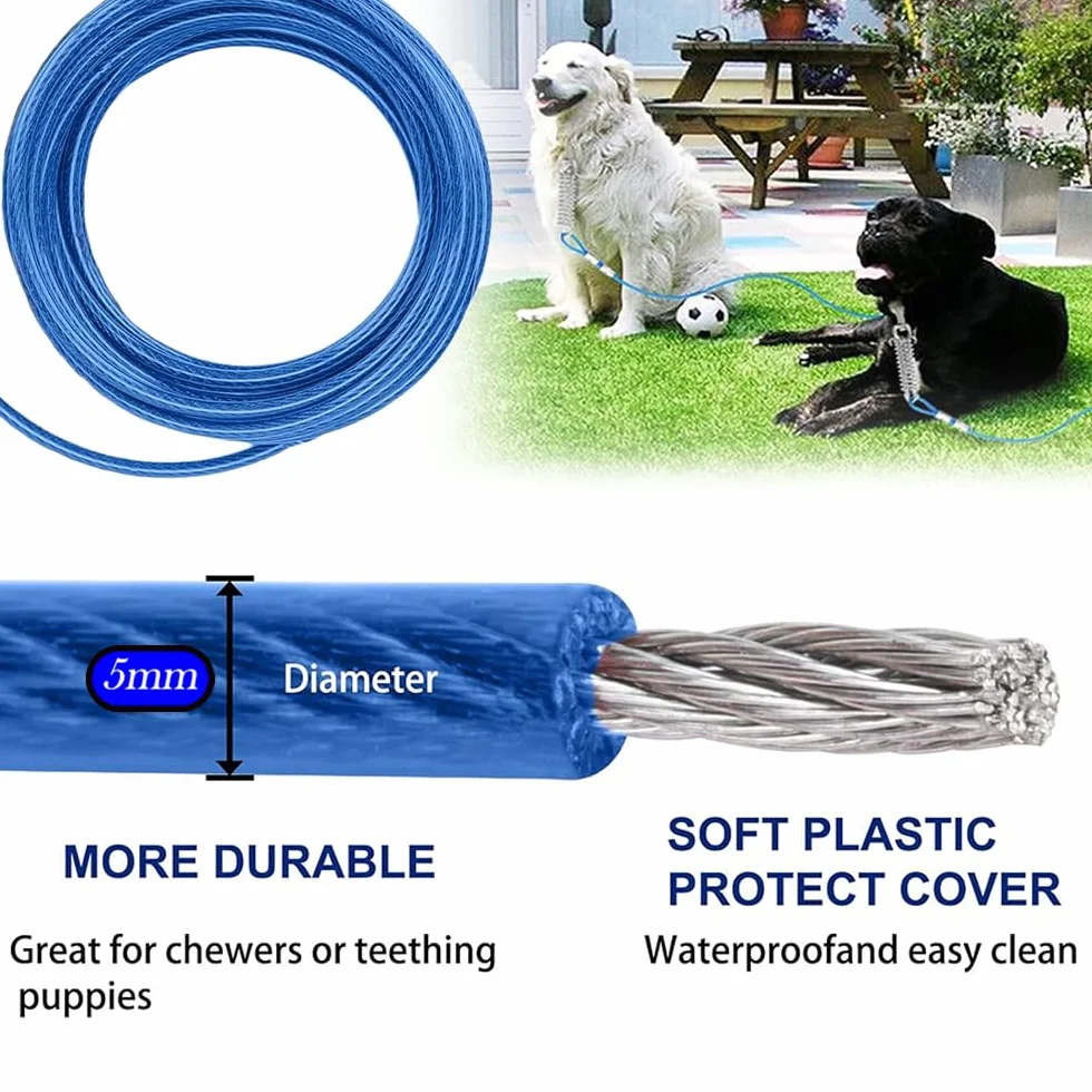 Chaine pour Chien Résistante 80kg avec Amortisseur et Mousqueton Sécurisé 3m